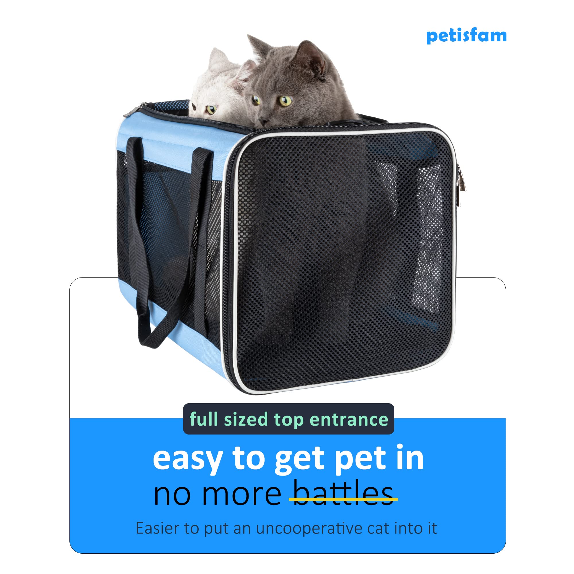 Petisfam Soft Pet Carrier For Large And Medium Cats, 2 Kitties, Small Dogs. Easy To Get Cat In, Great For Cats That Don'T Like C