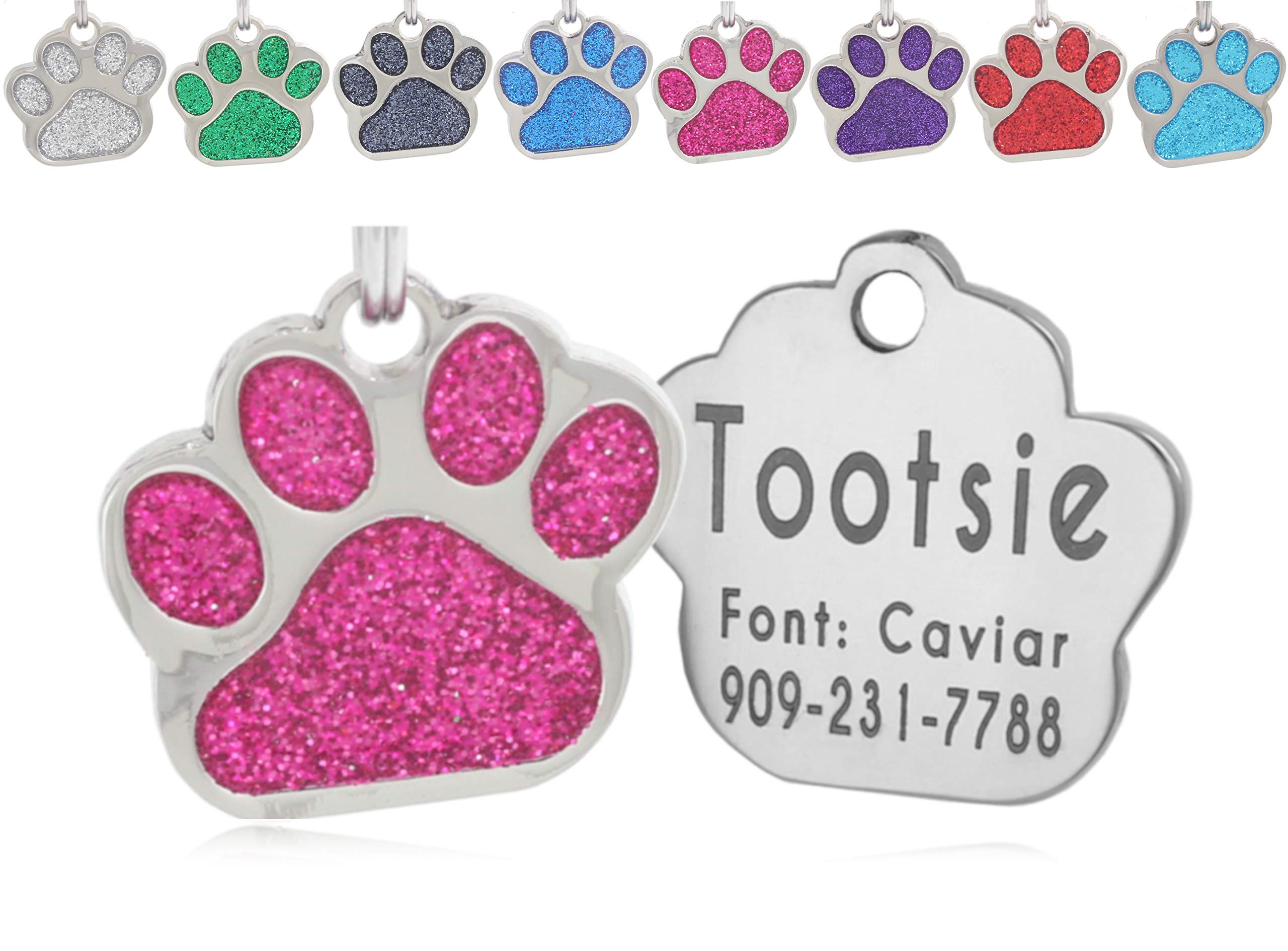 Generic io Tags Pet ID Tags, Personalized Dog Tags and Cat Tags, Custom Engraved, Easy to Read, Cute Glitter Paw Pet Tag (Pink)