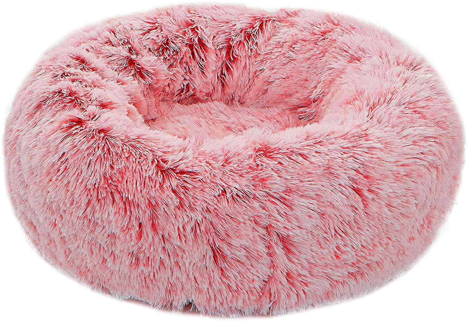 Tormays Calming Donut Dog Bed Medium, Plush Round Cuddler Dog & Cat Bed, Anit-Anxiety Marshmellow Fluffy Faux Fur Cushion (24',