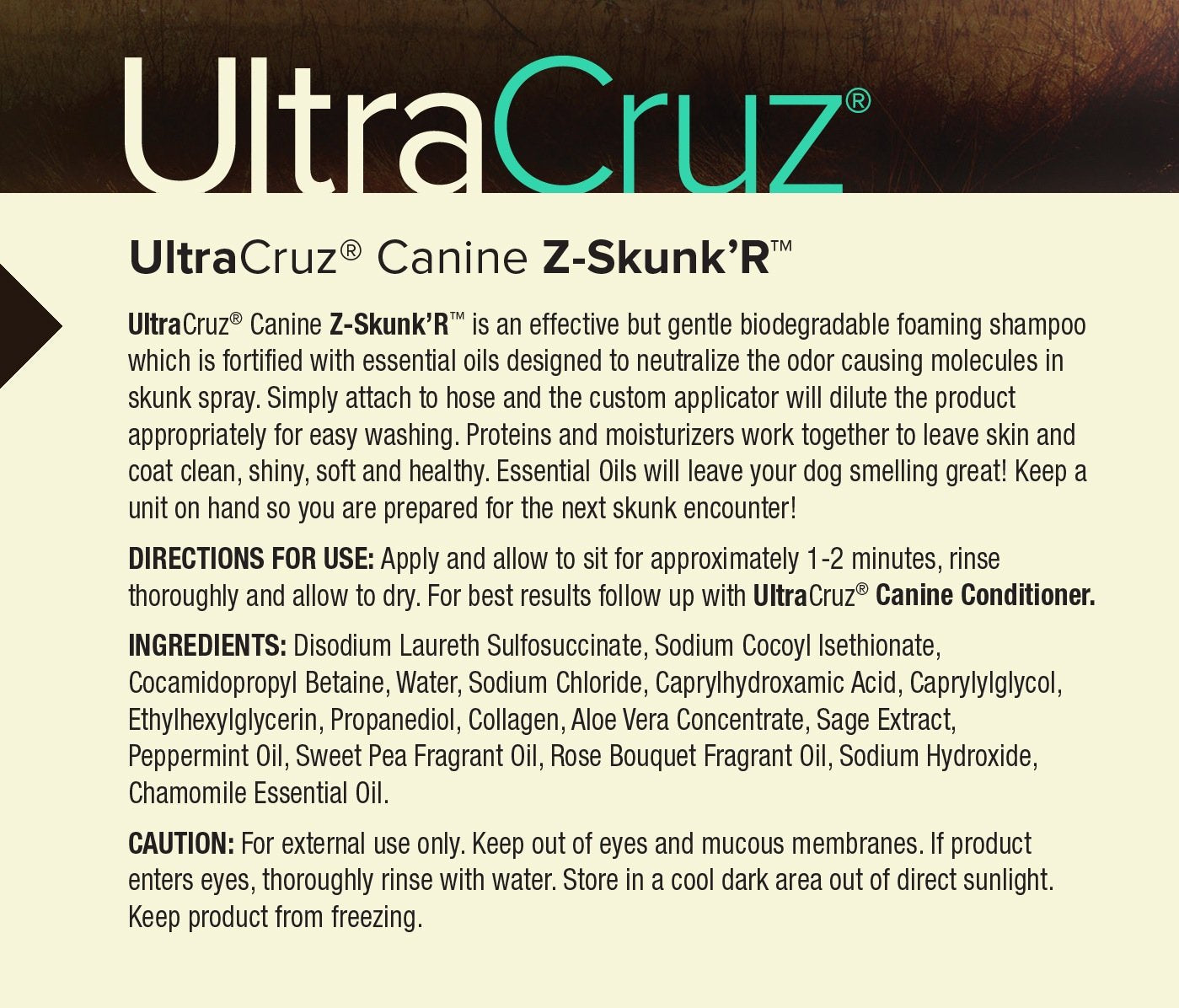 Ultracruz Canine Z-Skunk'R Shampoo For Dogs, 32 Oz With Travel Applicator