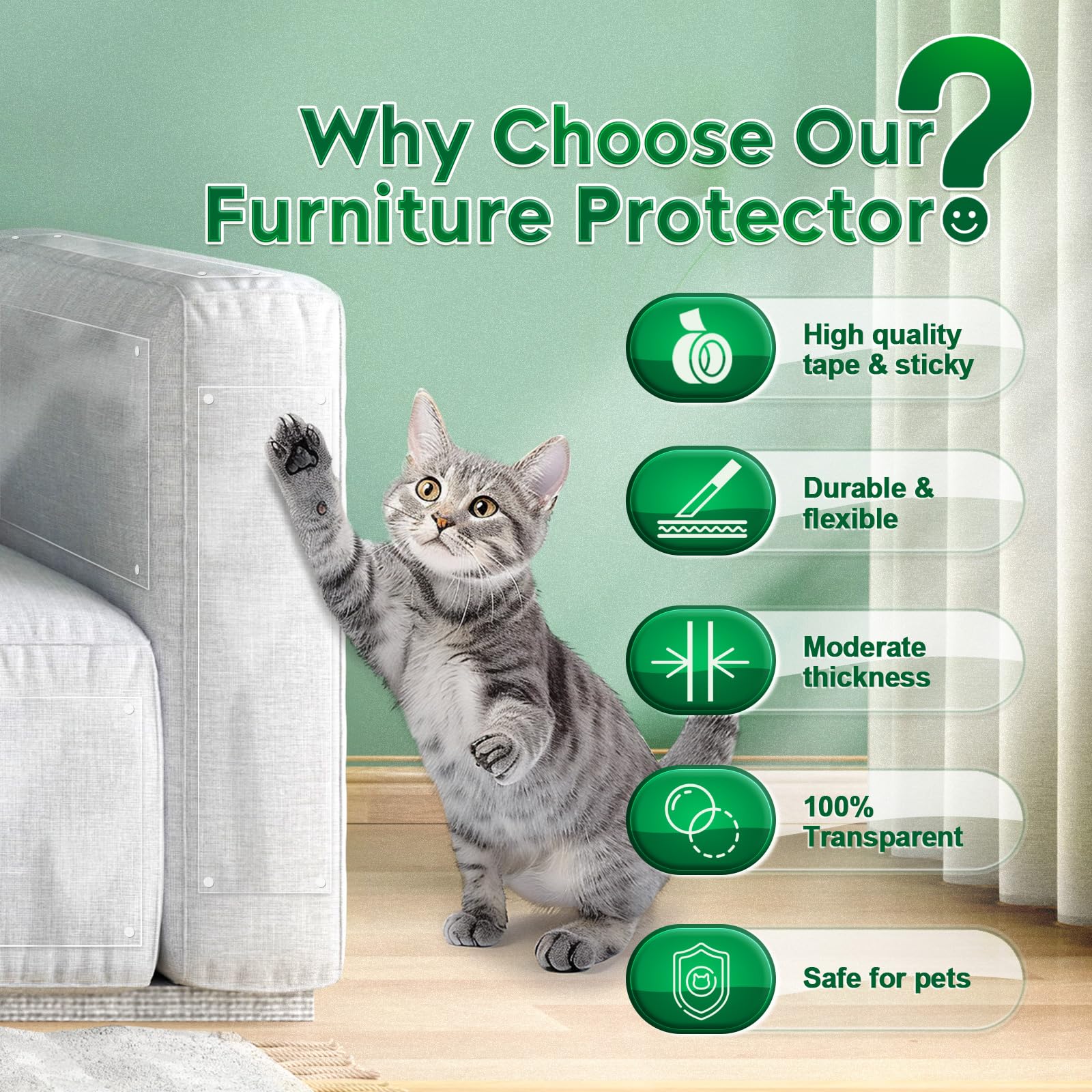 Lanbeide Cat Scratch Furniture Protector - 10 Pack Couch Protector From Cat Claws, Clear Anti-Scratch Deterrent For Sofa, 10 She