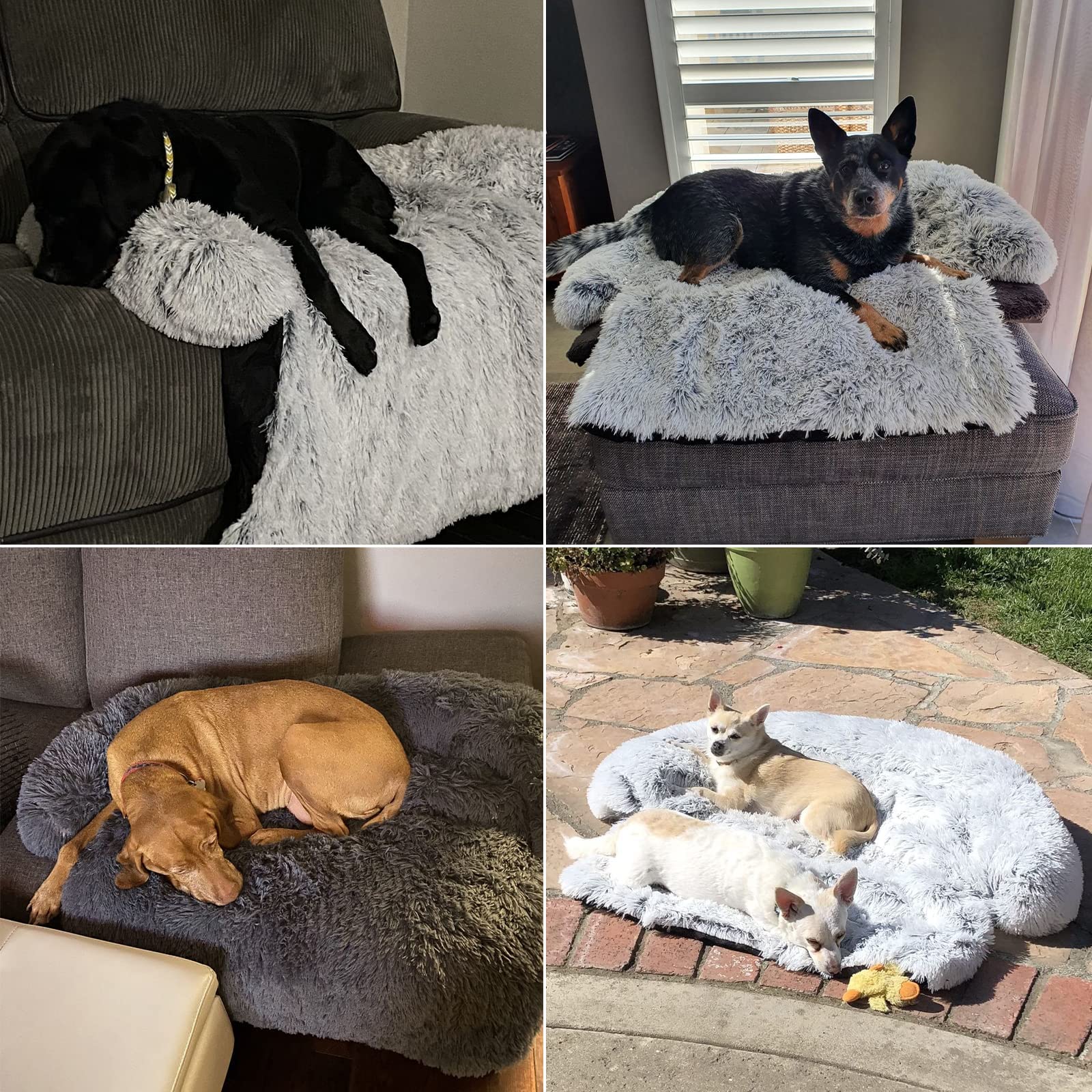 Calming Dog Bed Fluffy Plush Dog Mat For Furniture Protector With Removable Washable Cover For Large Medium Small Dogs And Cats (Large, Light Grey)