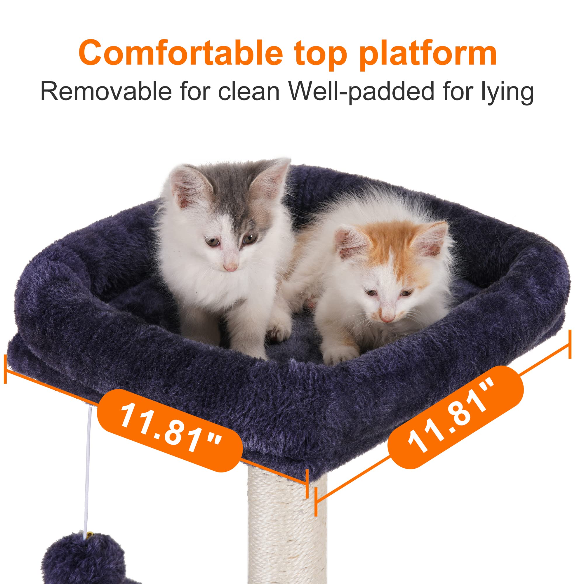 Heybly Cat Tree With Toy, Cat Tower Condo For Indoor Cats, Cat House With Padded Plush Perch, Cozy Hammock And Sisal Scratching Posts, Smoky Gray Hct004Sg