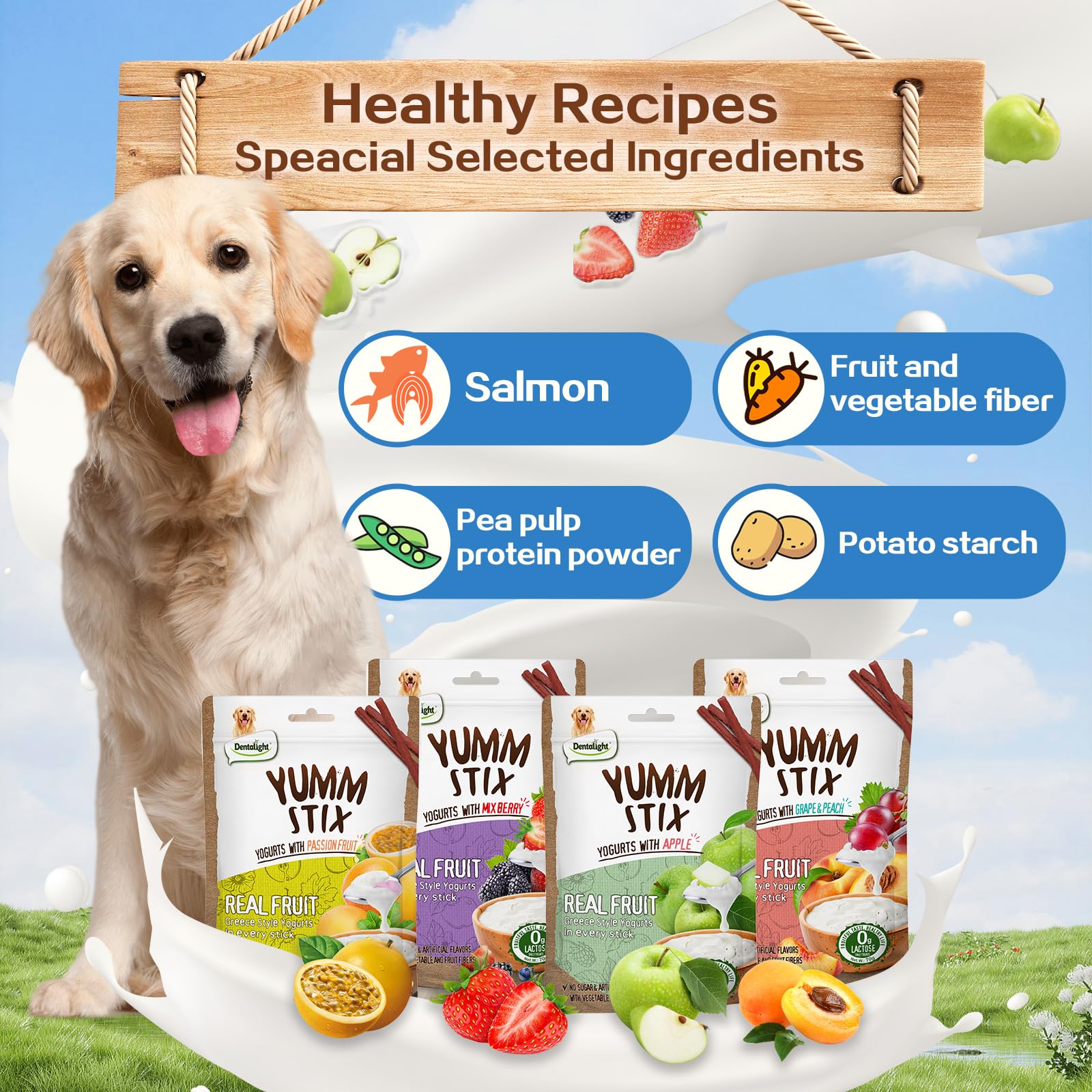 Dentalight - Yumm Stix Tuna Yogurts Stick Dog Treat Training Snack (70g, Grape&Peach)
