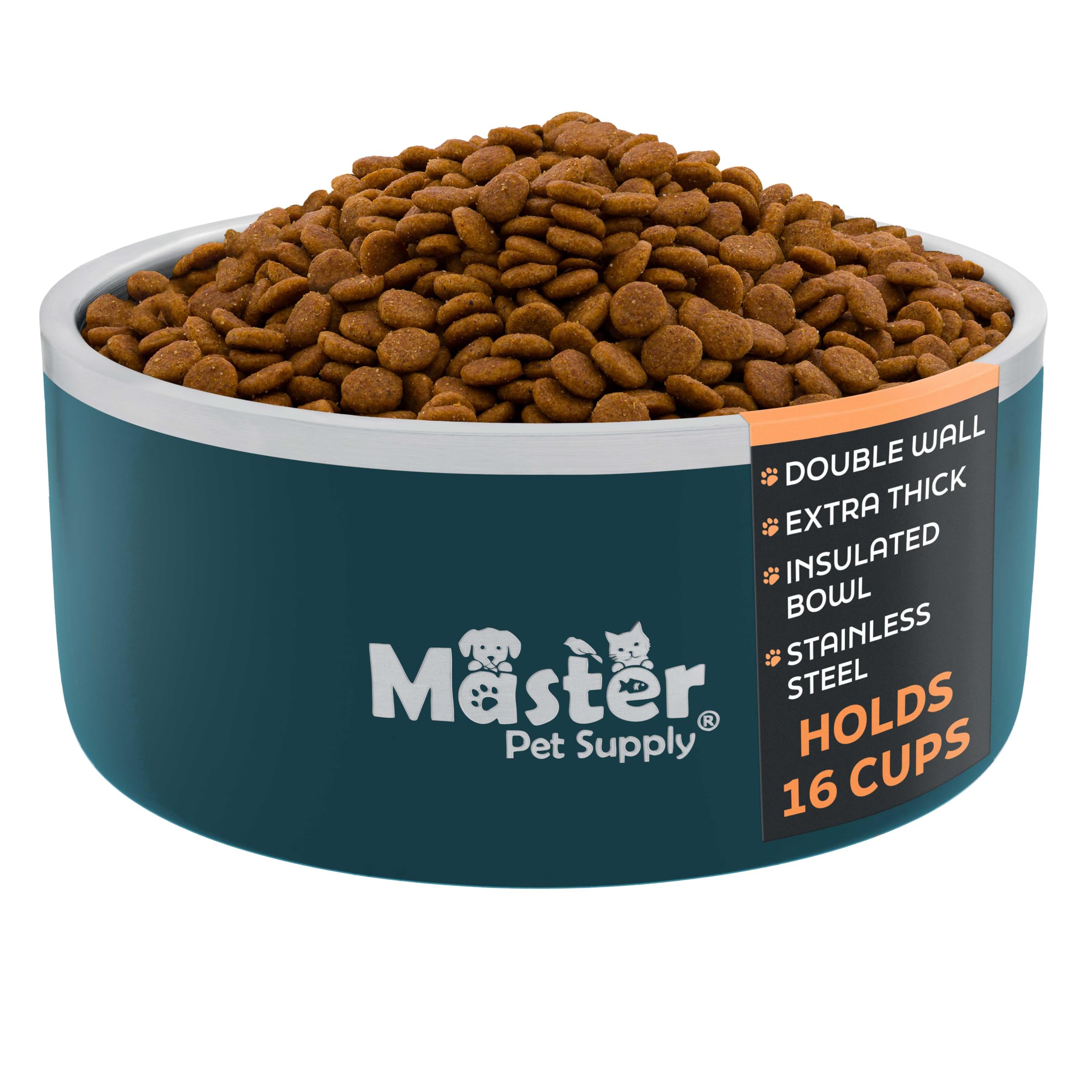 Master Pet Supply Stainless Steel Dog Bowls - 128 oz, Heavy Duty - Emerald Sea, Double Wall Extra-Thick Insulated, Non-Slip Pet 