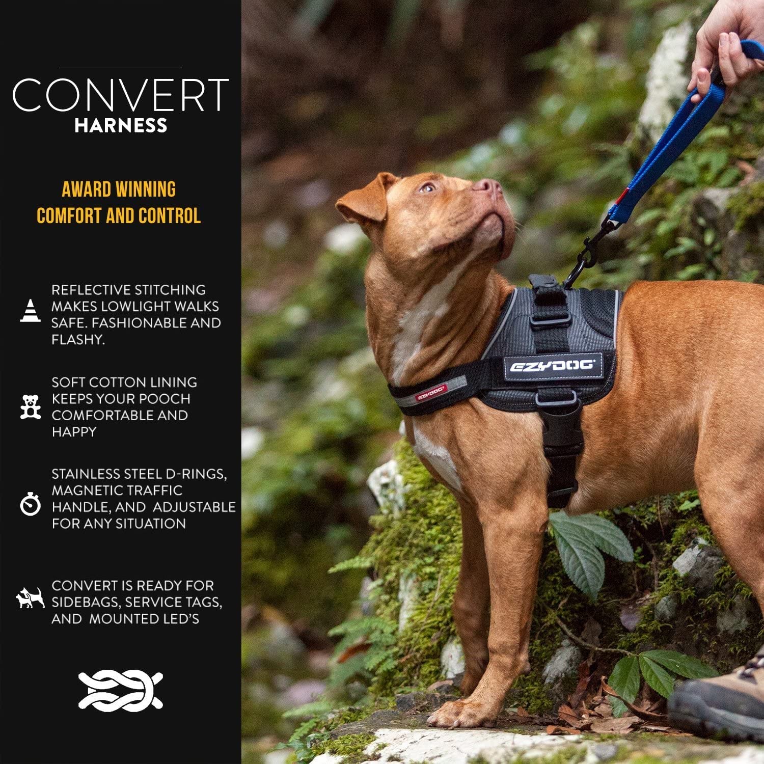 EzyDog Convert Trail-Ready Outdoor Adjustable Dog Harness - Perfect for Hiking, Walking, and Doubles as a Service Dog Vest - Sup