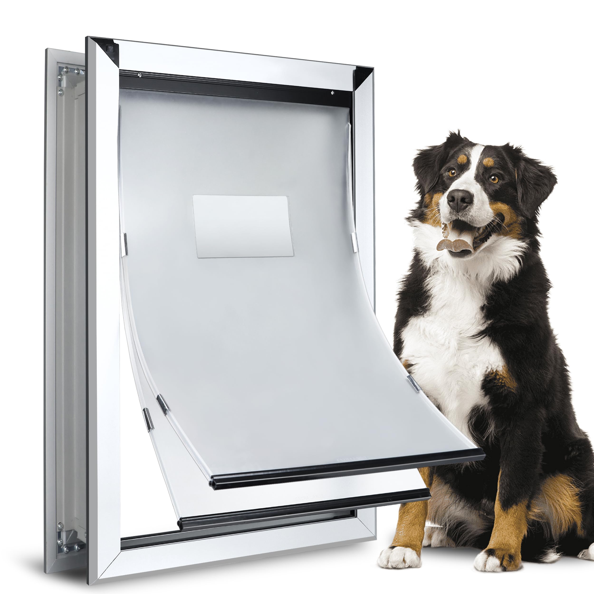 Haniml Extra Large Dog Door - Heavy Duty Aluminum, Extreme Weather, Dual Flap, Lockable For Large & Extra Large Dogs Up To 220 L
