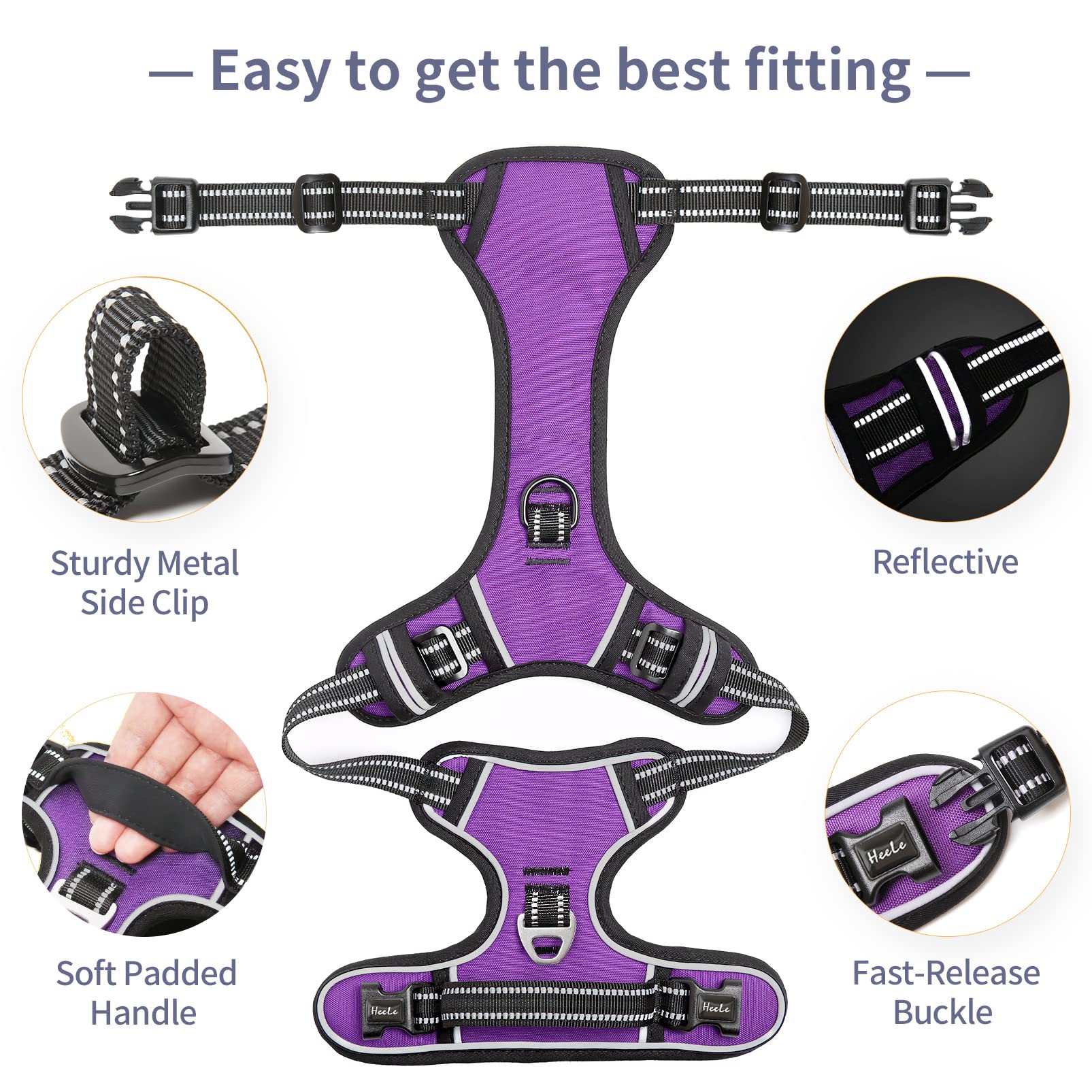 Heele Dog Harness, No Pull Adjustable Padded Reflective Harness For Small Medium Large Dogs With Handle For Walking Training, Pu