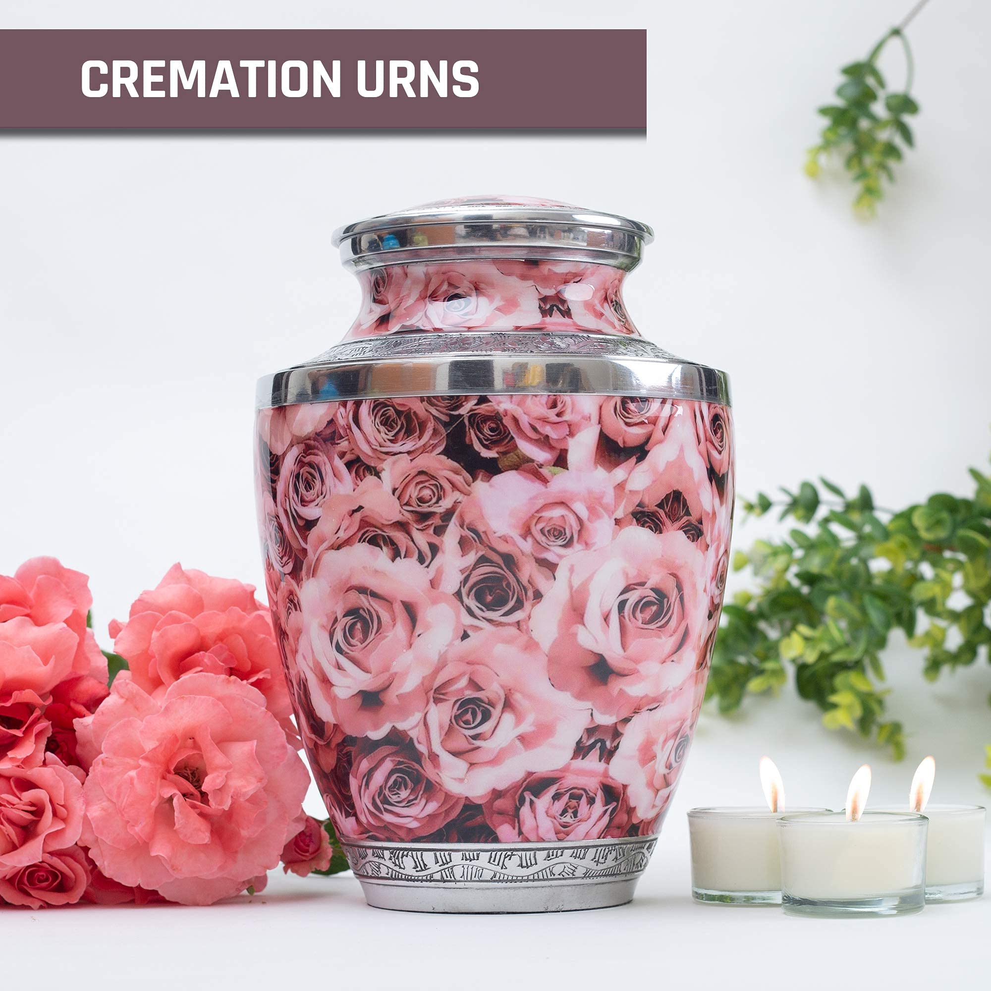 Bold & Divine Hand Painted Pink Rose Cremation Urn | Human Ashes Adult Memorial Urn, Burial, Funeral Cremation Urns |200 Cubic I