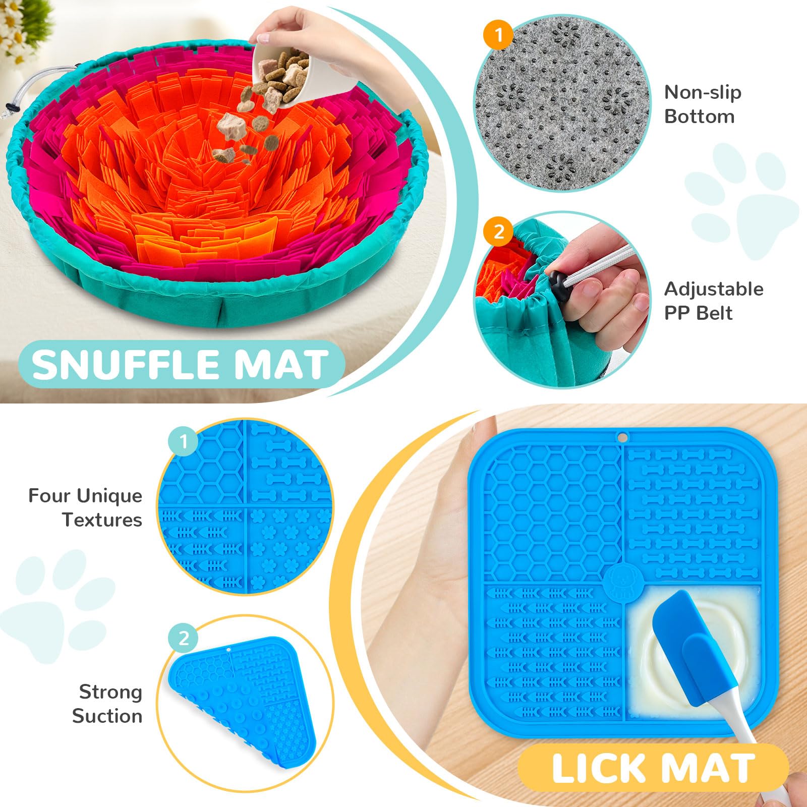 UETZLTB Dog Snuffle Mat and Lick Mats Set, Interactive Dog Enrichment Puzzle Toys for Puppy Small Medium Large Breed Dogs Cats,
