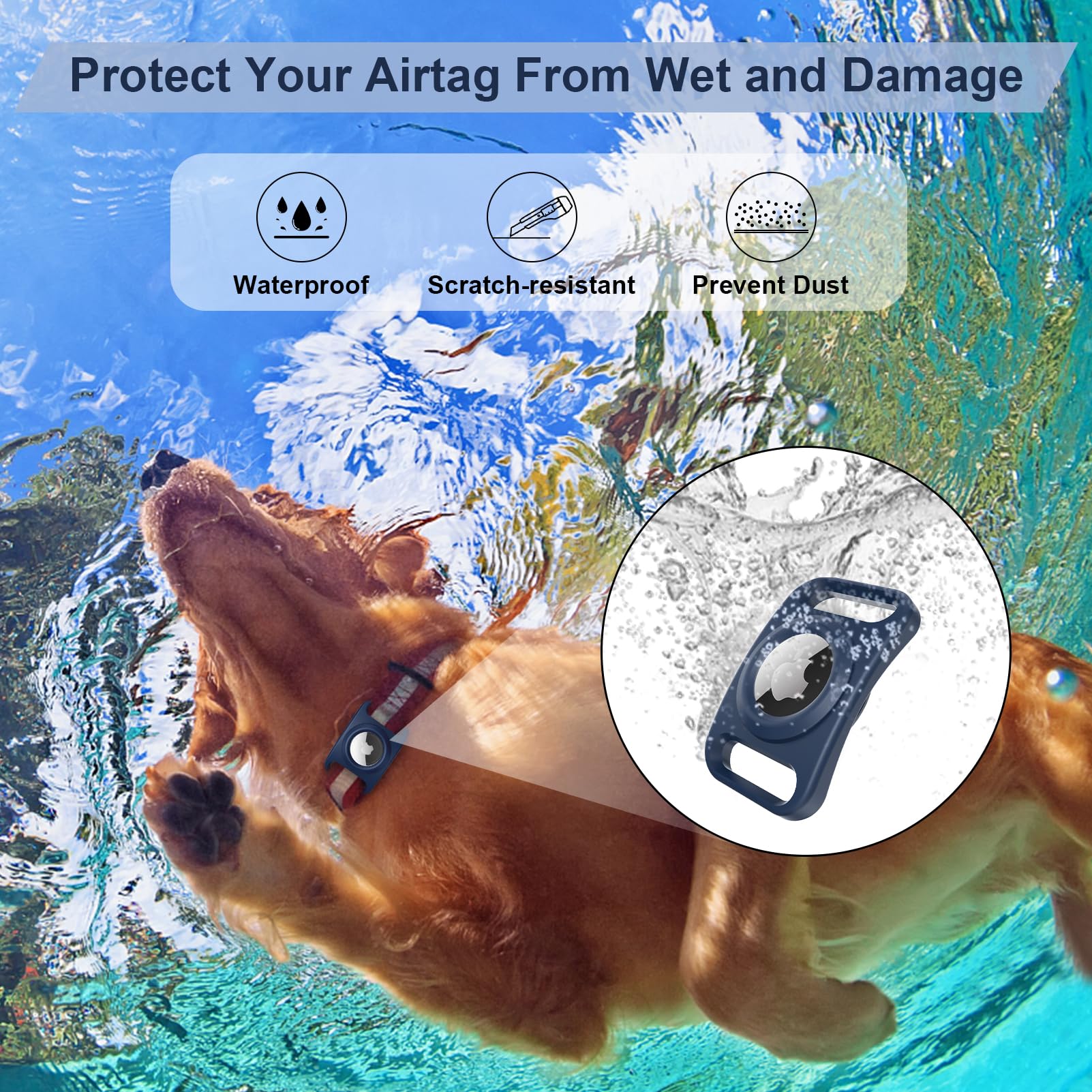 Sankala Waterproof Airtag Case For Dog Collar, [2 Pack] Airtag Dog Collar Holder, Tpu & Silicone Full Body Covered Anti-Lost App