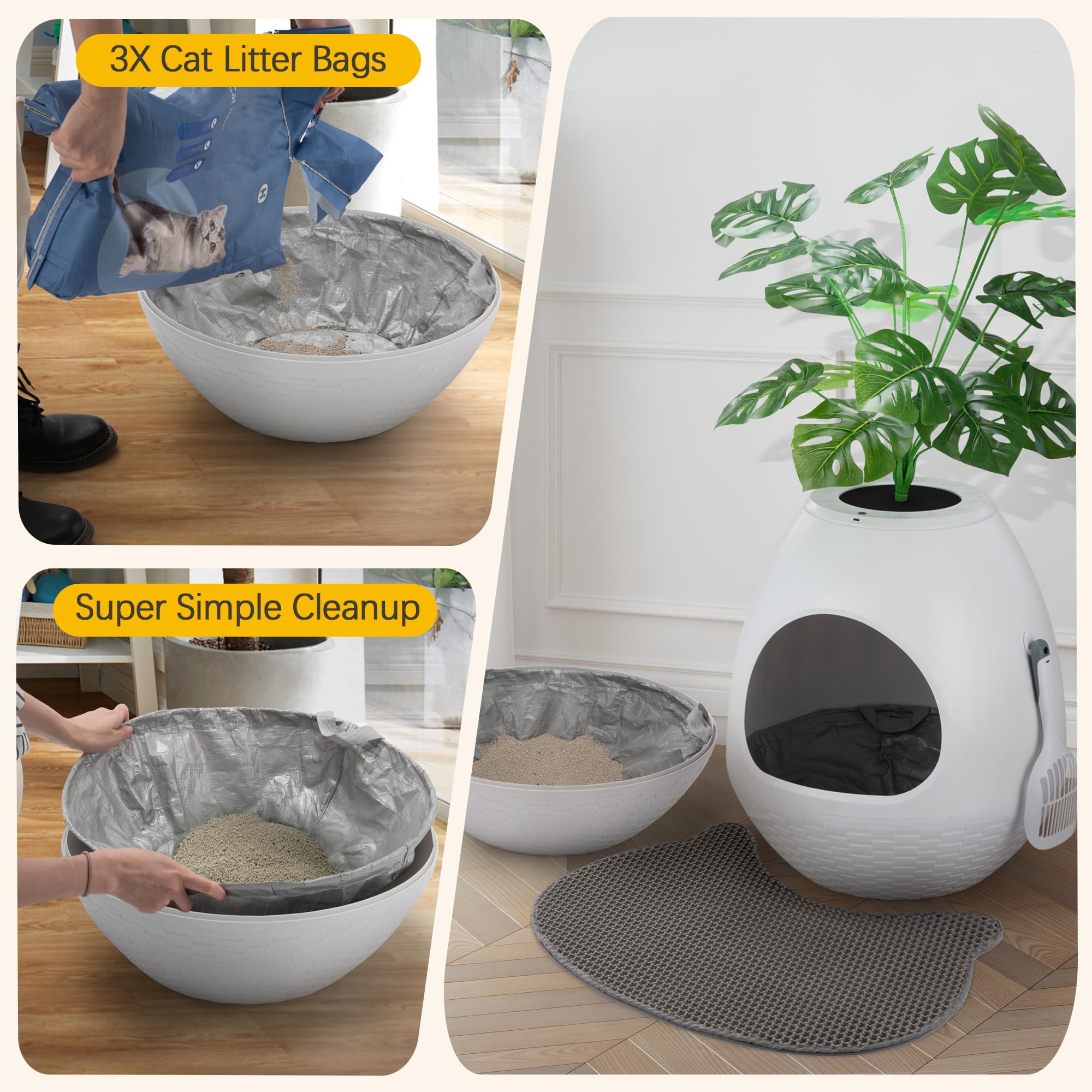 Eggloa6 Litter Box Plant Cat Litter Box Enclosure Extra Large Hidden Litter Box With 5Pcs Litter Box Liners, Cat Litter Mat, Sma