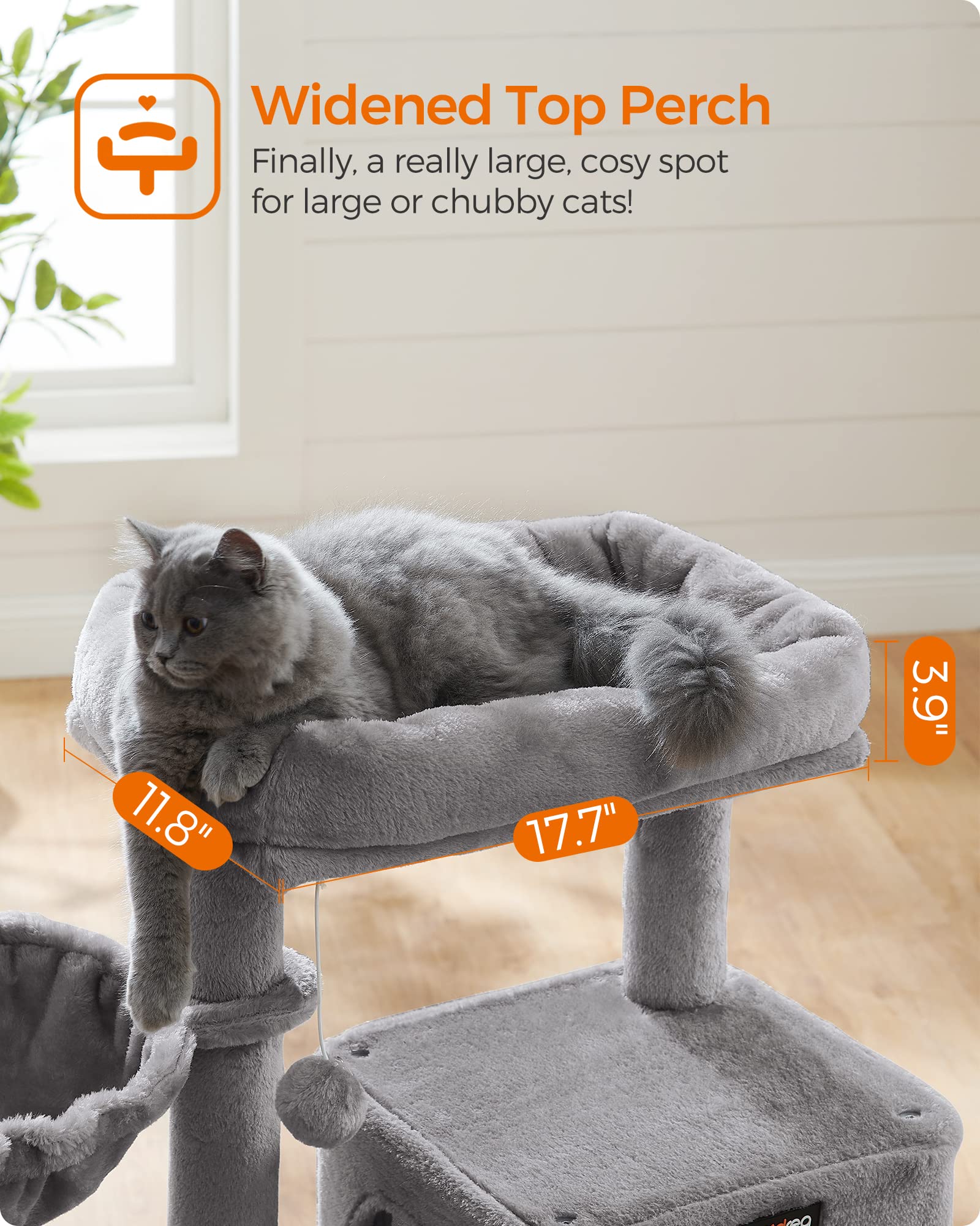 Feandrea Cat Tree, Small Cat Tower With Widened Perch For Large Cats Indoor, Kittens, 37.8-Inch Multi-Level Cat Condo, Scratching Posts And Ramp, 2-Door Cat Cave, Cat Basket, Light Gray Upct51W