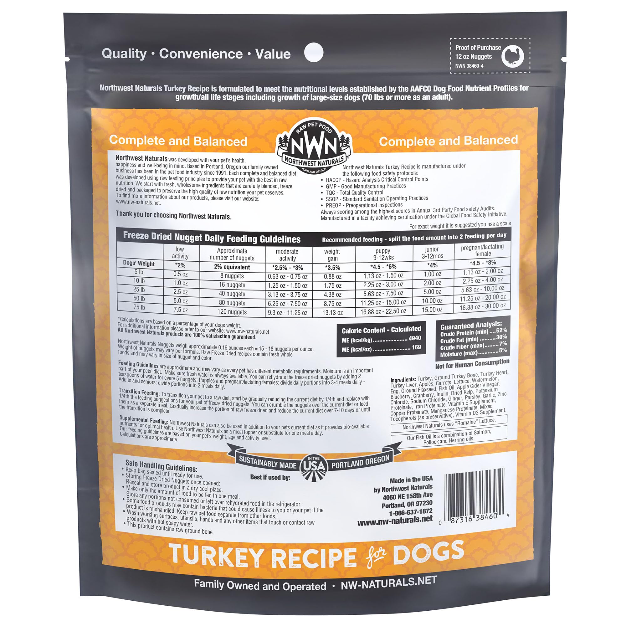 Northwest Naturals Freeze-Dried Turkey Dog Food - Bite-Sized Nuggets - Grain-Free, High-Protein, Raw Diet, Human-Grade, Limited