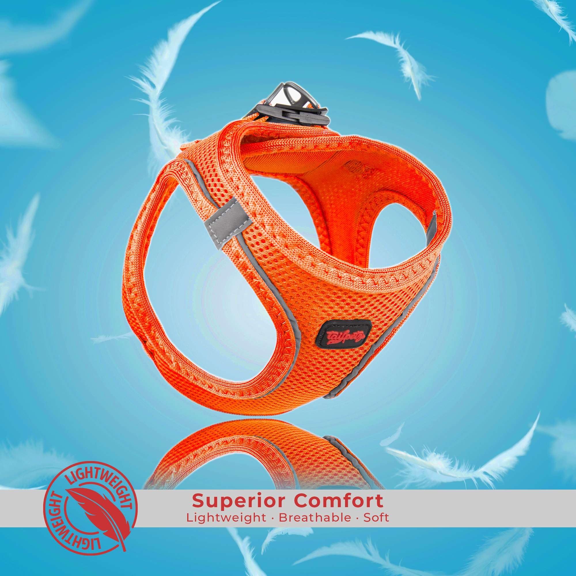Tailpetz XSmall Dog Harness Orange, Adjustable Step in No Pull Harness for Small Dogs, Reflective Puppy Harness for Puppy Traini