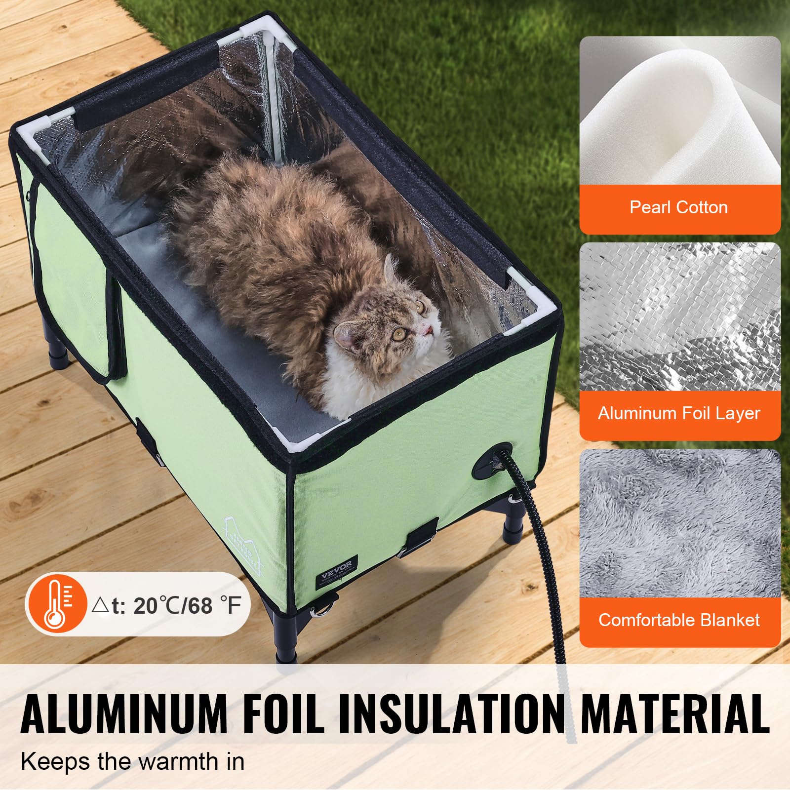 VEVOR Elevated Heated Cat House, Cuboid Kitty Shelter, 900D Oxford Cloth Foldable Cat Shelter with Heated Pad for Winter to Stay