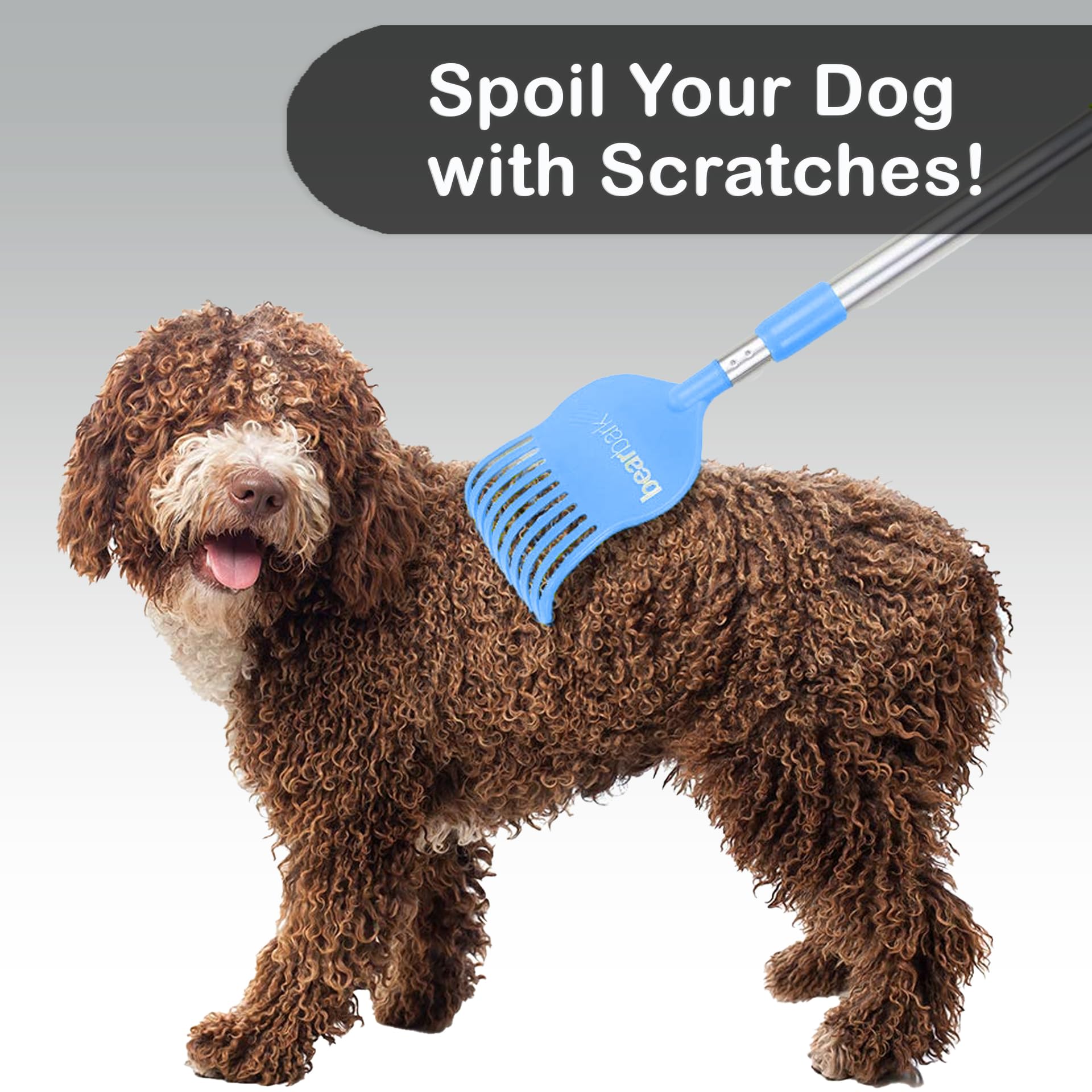 Bearback Dog Scratcher: Extendable Long Reach Scratching & Grooming Tool For Dogs|Cats|Pigs|Horses. Fun, Shedding Control Unique Gift For Pet Lovers. American Owned Small Business