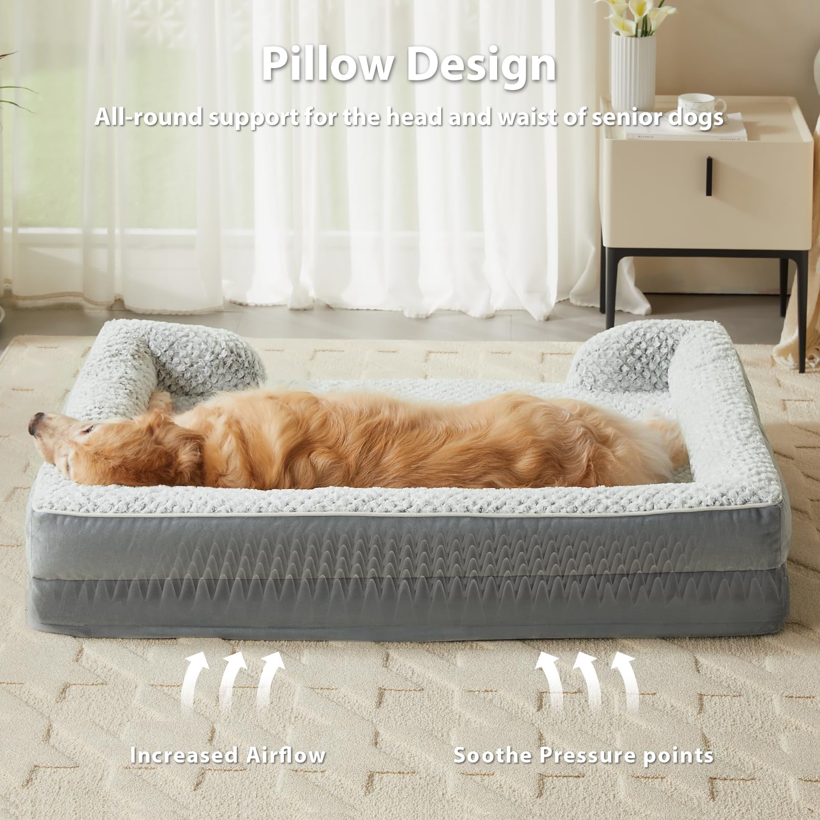 Lextro Orthopedic Dog Bed For Extra Large Dogs, Egg Crate Foam Bed For Extra Large Dogs, Equipped With Removable Waterproof Pill