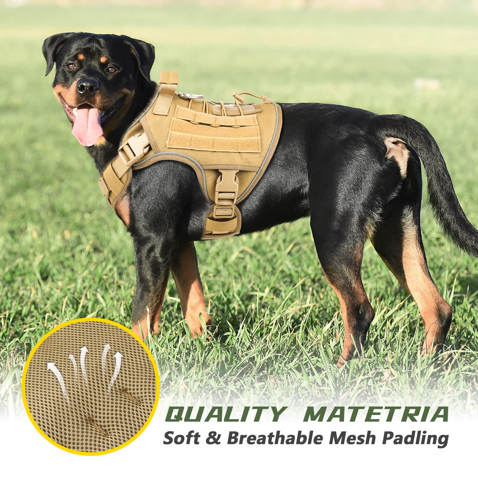 Tactical Dog Harness Vest With Handle For Large Medium Dogs No Pull Adjustable Reflective K9 Military Service Pet Harnesses For Walking Hiking Training (M)