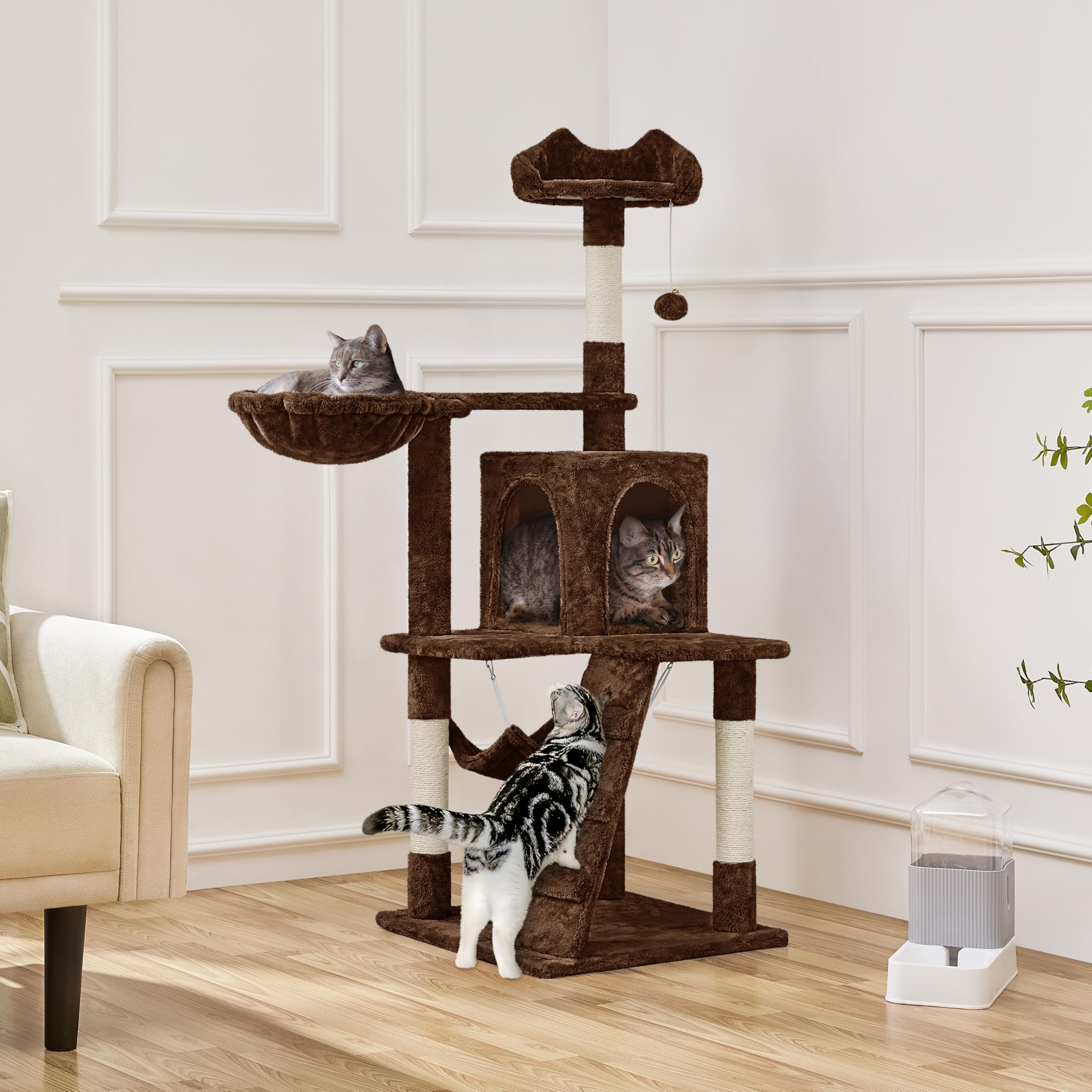 Yaheetech Cat Tree Cat Tower 51 Inch Cat Trees And Condos For Indoor Cats With Sisal Scratching Post, Cozy Plush And Hammock As
