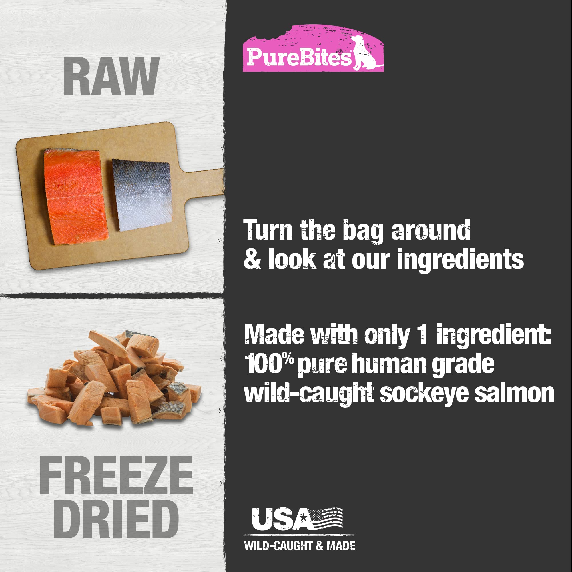 PureBites Freeze Dried Salmon Dog Treats 70g | 1 Ingredient | Made in USA (Packaging May Vary)