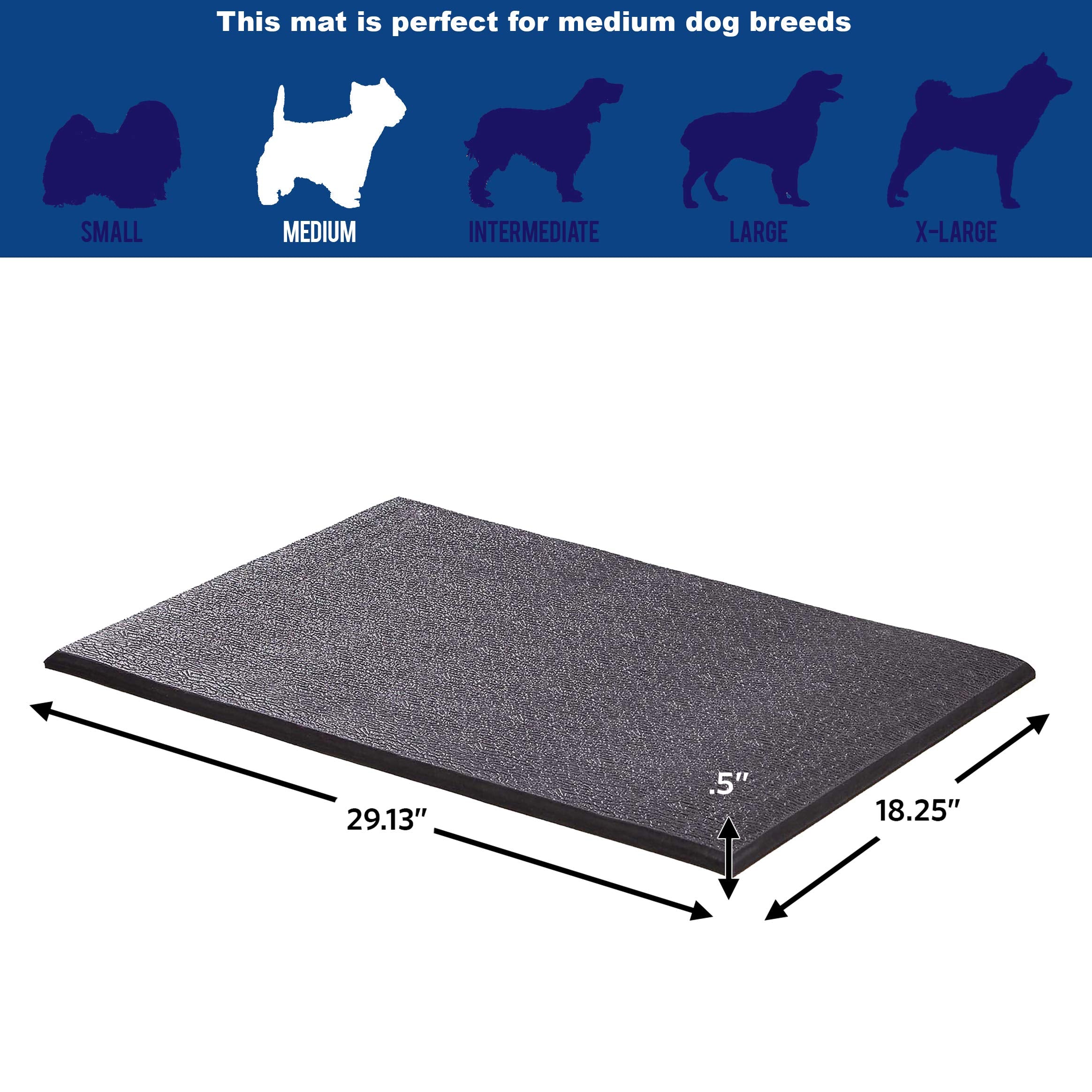 MidWest Homes for Pets MAT30 Cushioned Dog Crate Mat, Medium, Rubber, Black, 29.1"L x 18.3"W, 0.5"Thick