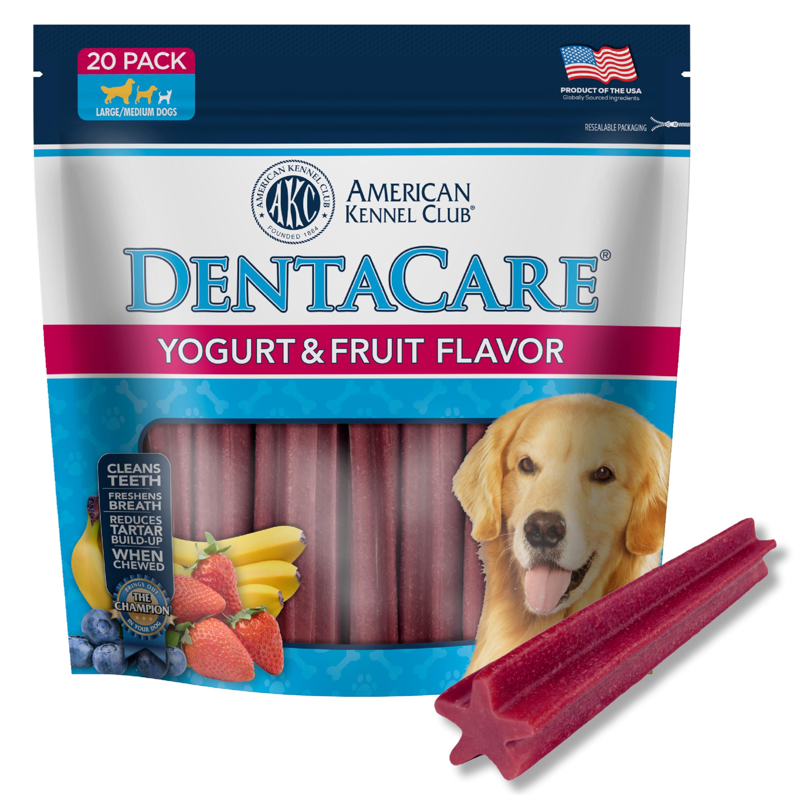 American Kennel Club Dentacare Yogurt & Fruit Flavor Dog Treats, 20 Count