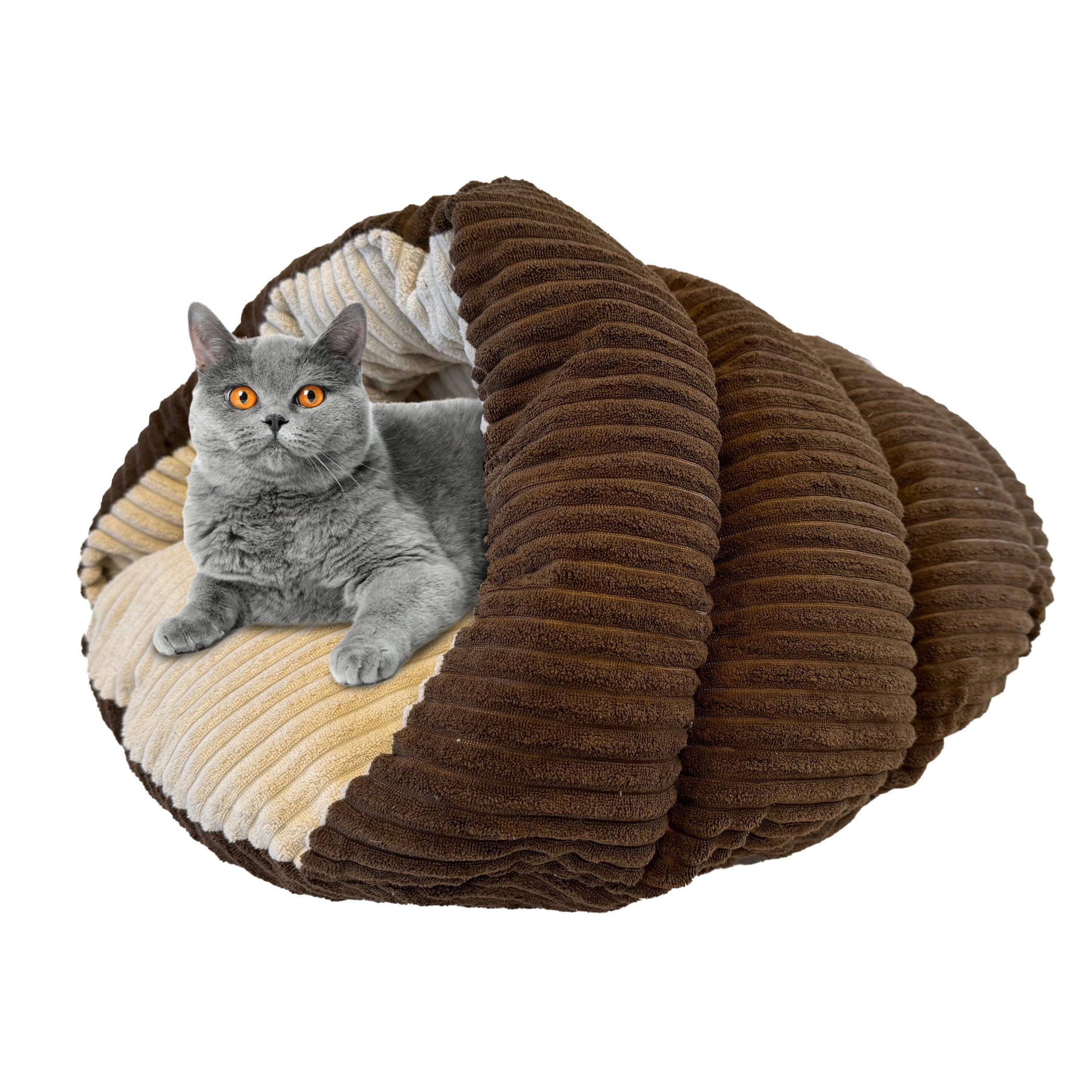 Spot Sleep Zone Cuddle Cave - Cat Cave Bed For Indoor Cats And Mini Dogs, Durable, Comfortable, Washable For Kittens And Puppies Under 10 Lbs And 12 Inches Long, Corduroy Brown
