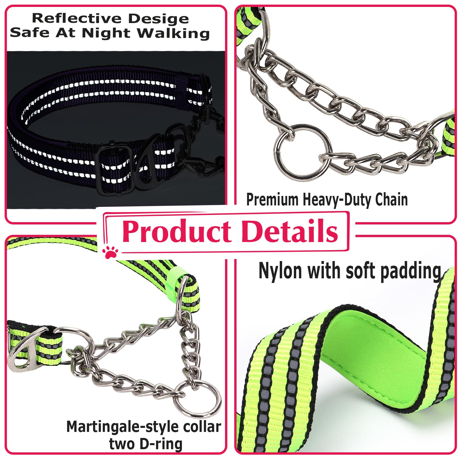 Martingale Collar Dog With Reflective,Nylon Soft Padded Adjustable Choke Collar For Large Breed Dogs, Medium, Xl, Xxl - Training
