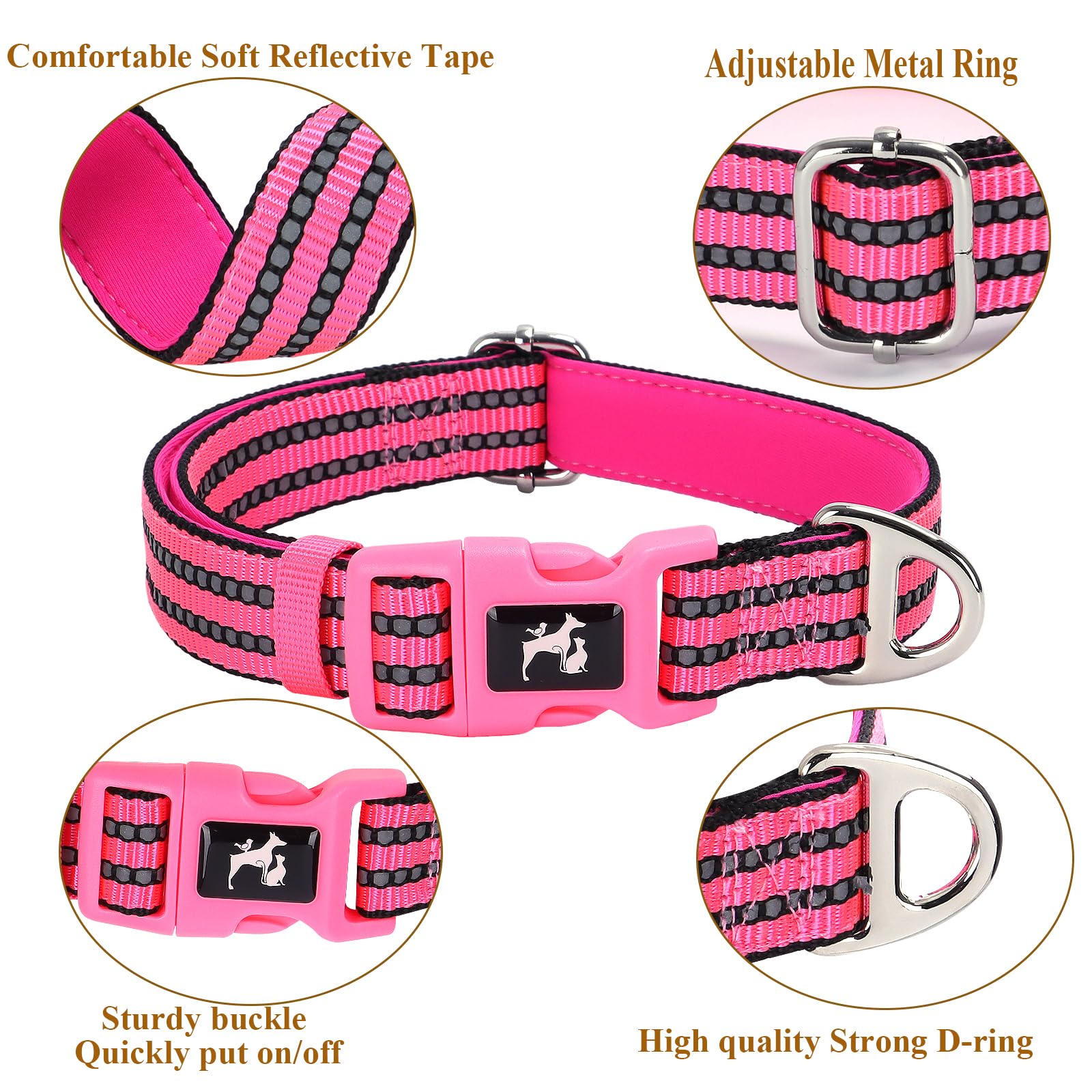 Maowuwujoz Reflective Medium Dog Collars - Soft Padded, Adjustable Durable Pet Collar With Quick Release Buckle For Walking, Run