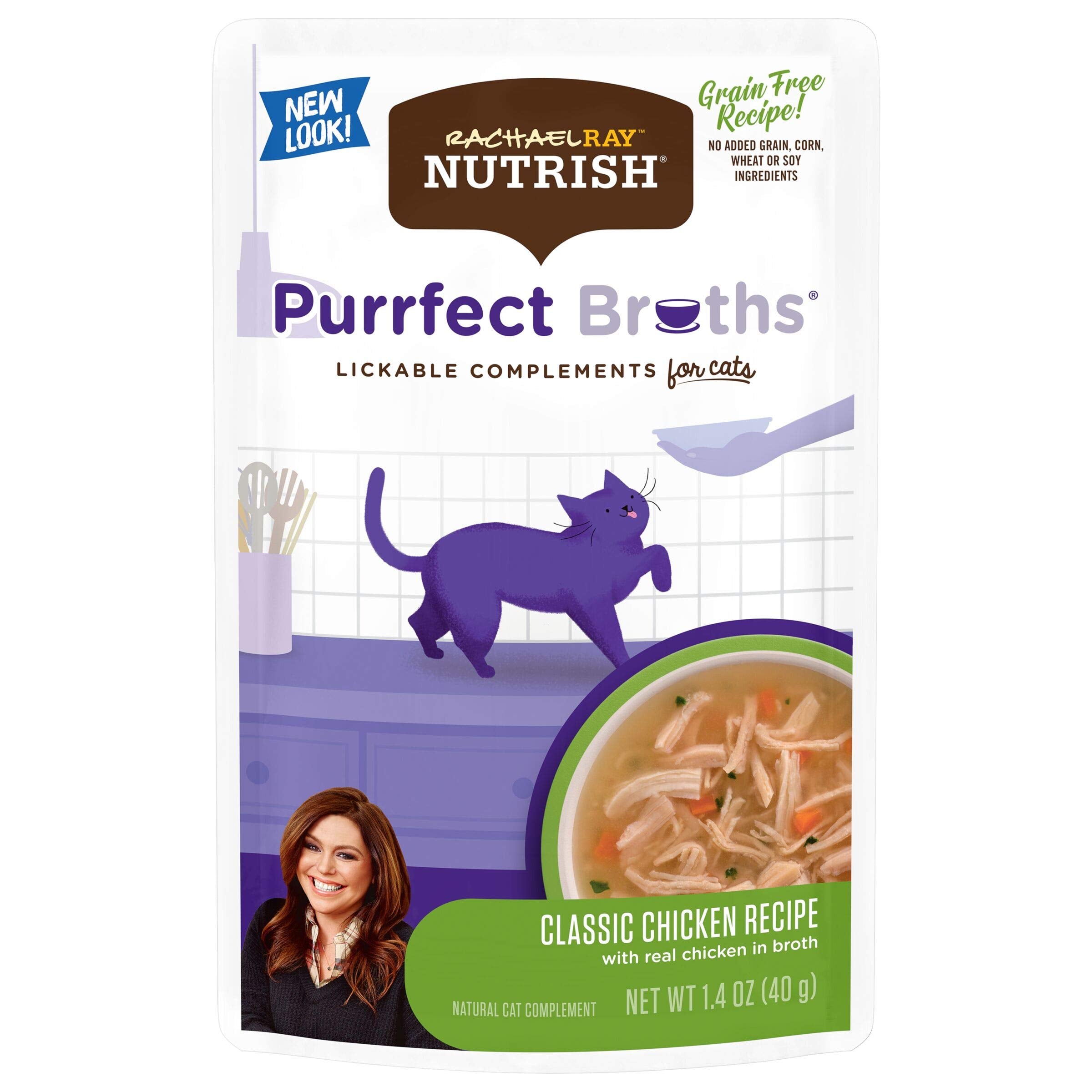 Rachael Ray Nutrish Purrfect Broths Wet Cat Food, Classic Chicken Recipe with White Meat Chicken & Veggies, 1.4 Ounce Pouch (Pac
