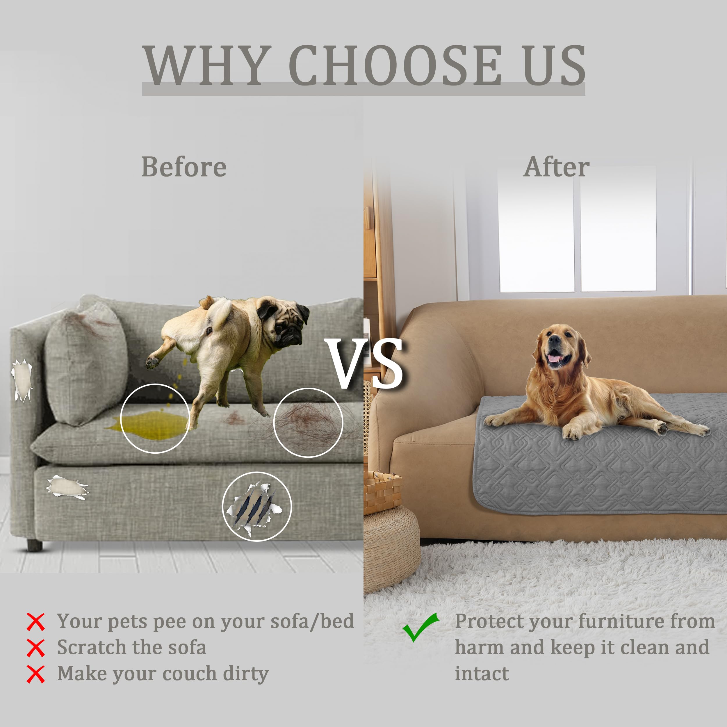Fuguitex Waterproof Dog Bed Cover Dog Blanket For Pet Furniture Bed Couch Sofa Reversible Linen Texture(30''*53'',Dark Grey+ Lig