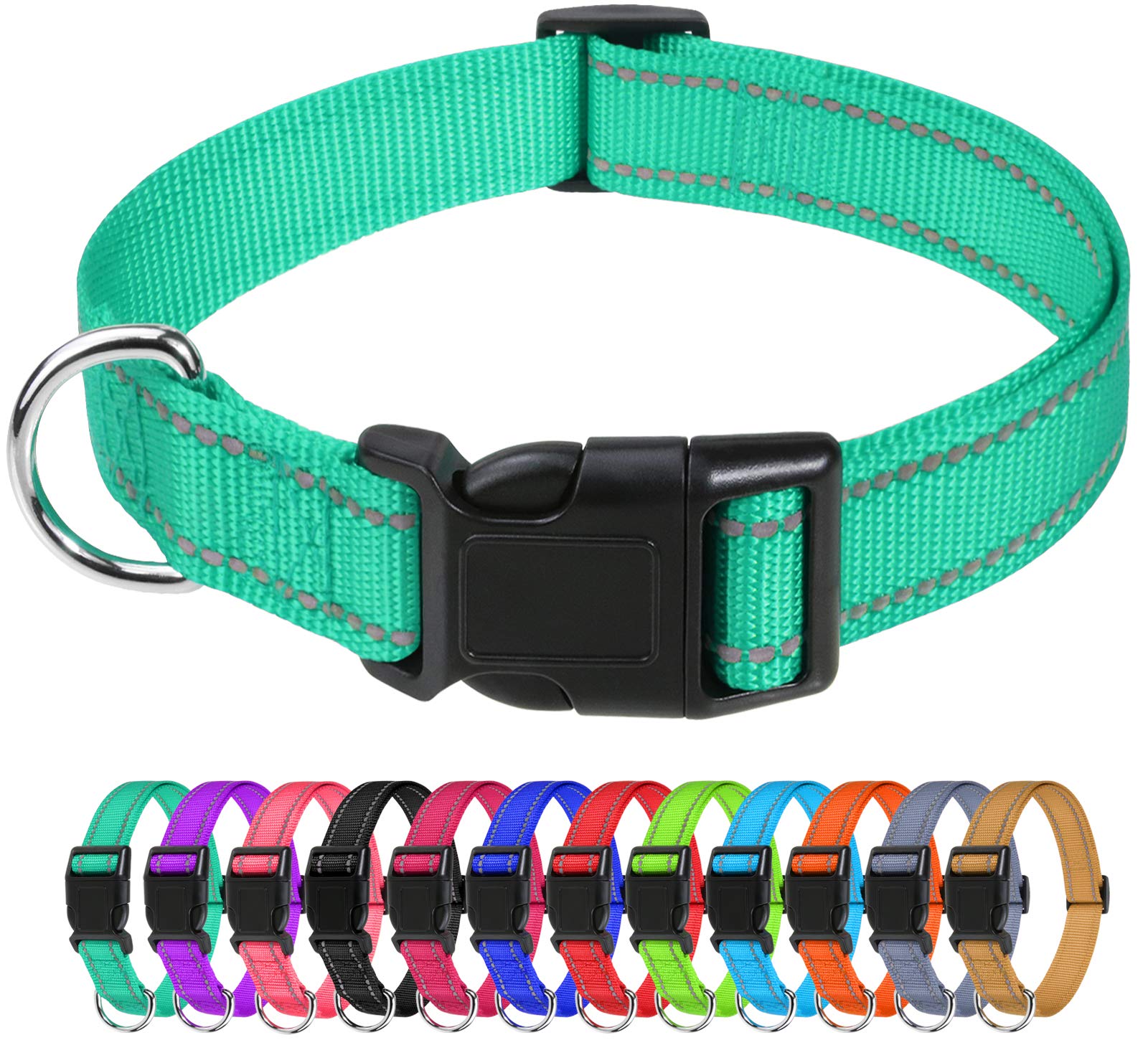 Tagme Reflective Nylon Dog Collars, Adjustable Classic Dog Collar With Quick Release Buckle For Small Dogs, Turquoise, 5/8' Width