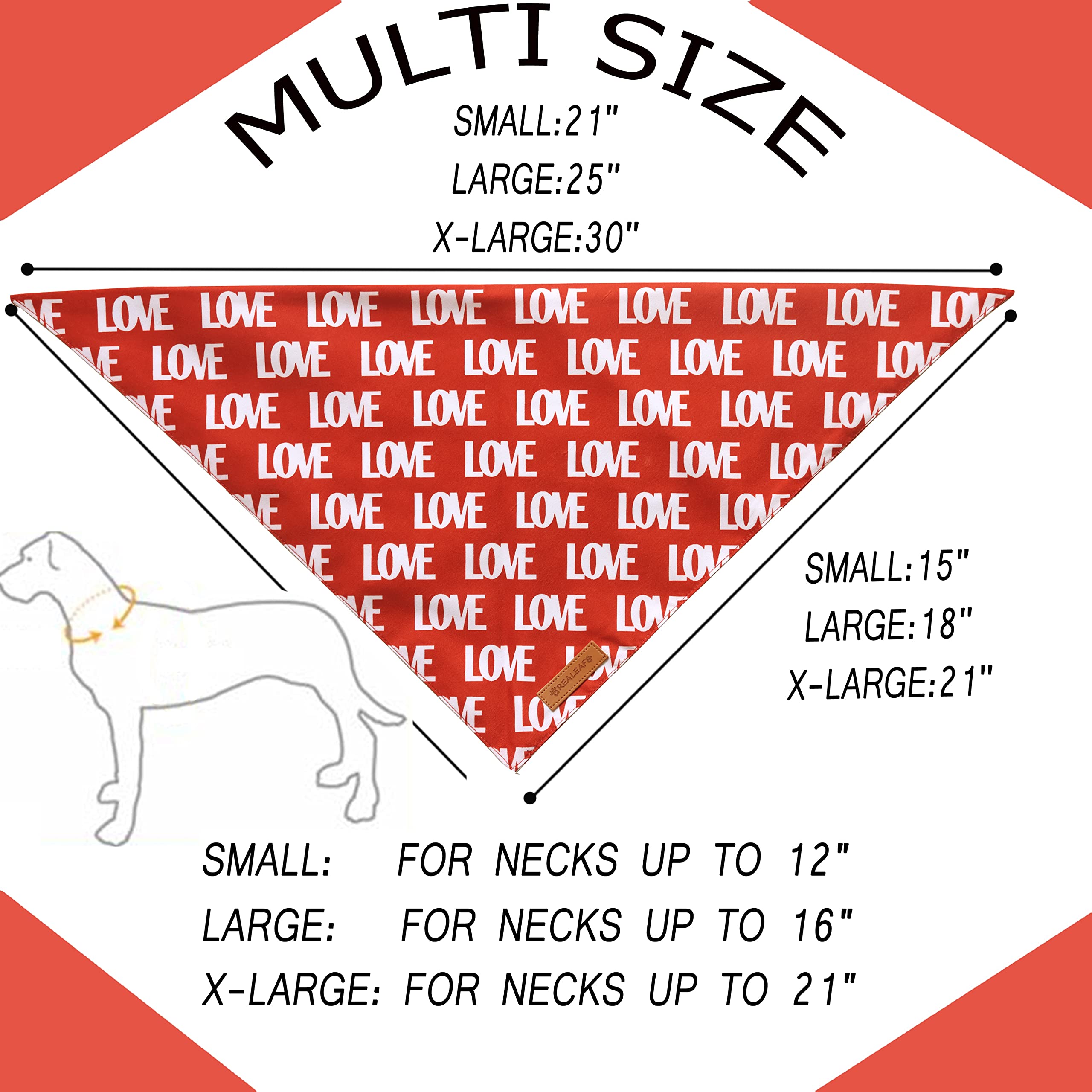Realeaf Valentine'S Dog Bandanas 2 Pack, Triangle Reversible Love Pet Scarf For Boy And Girl, Premium Durable Fabric, Bandana Fo