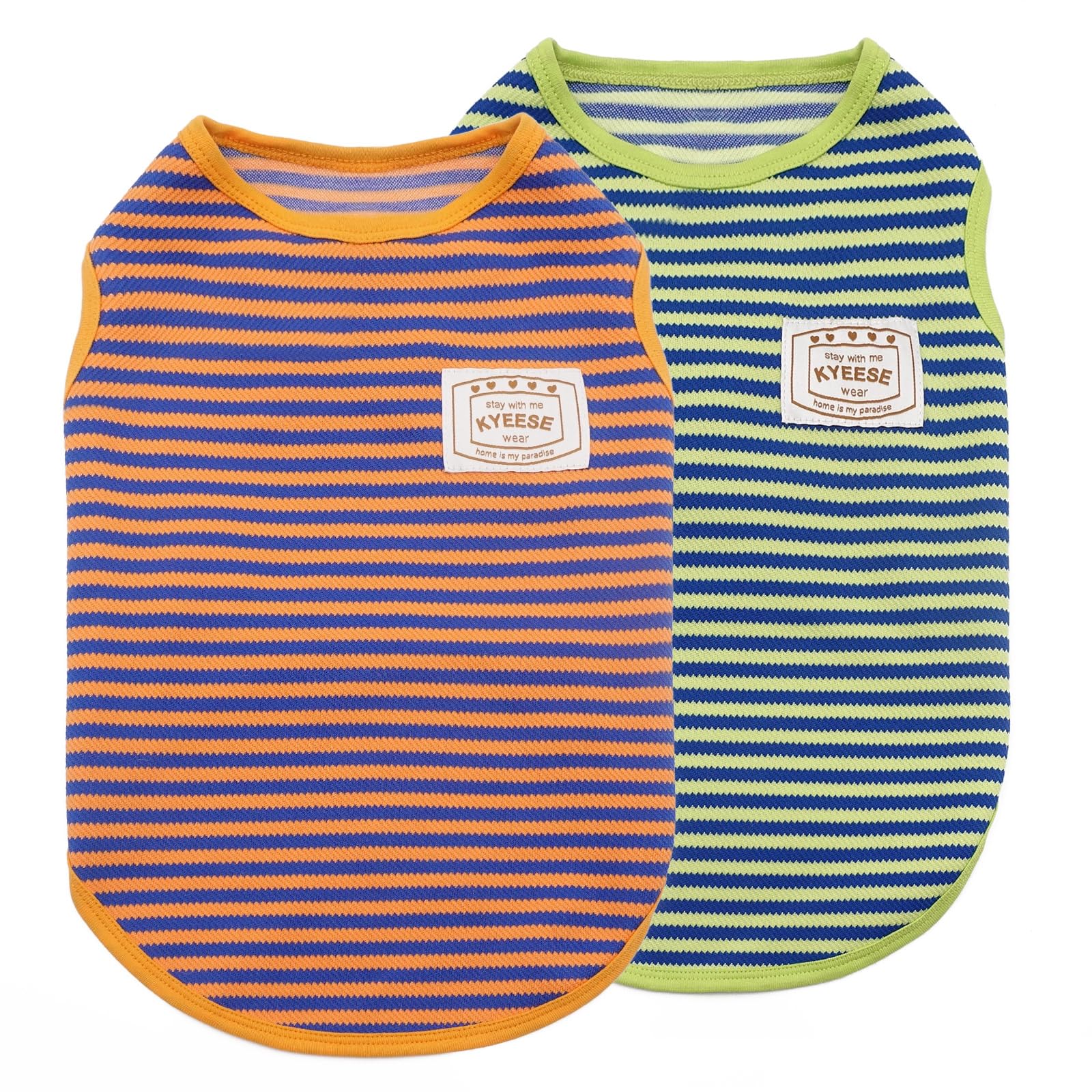 Kyeese 2Pack Dog Shirts Striped Soft Stretchy T-Shirts Lightweight Tank Top Sleeveless Dog Vest Breathable, Xx-Large, Orange+Gre