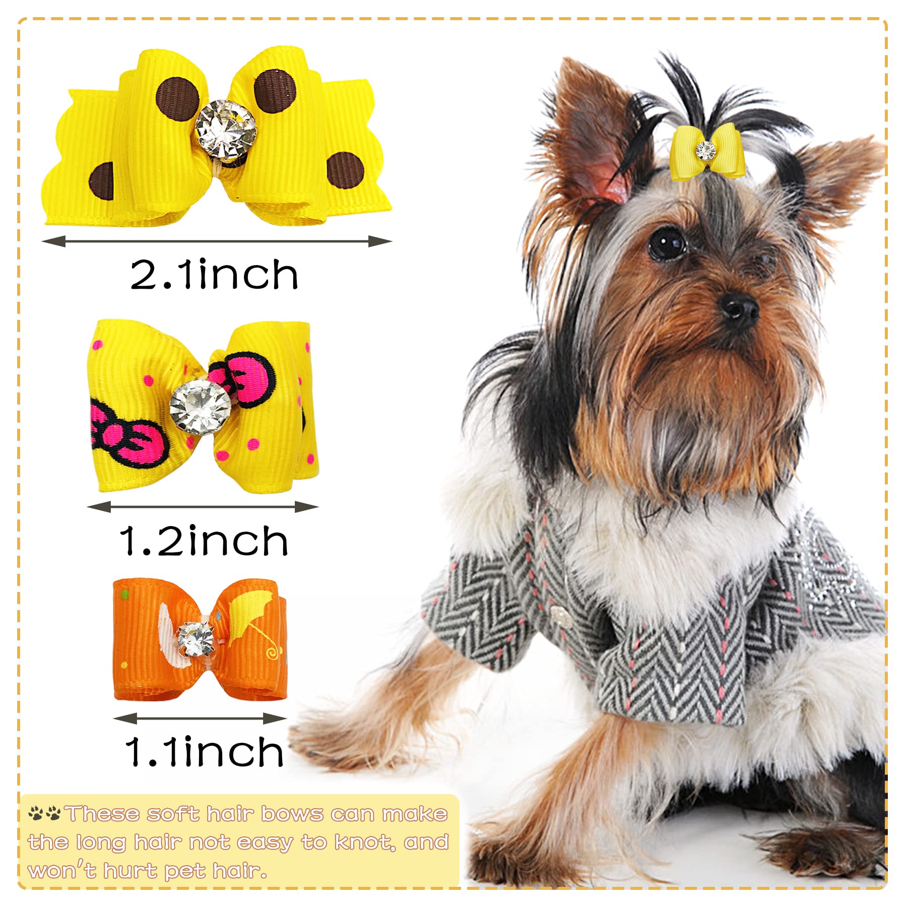 Pet Show Mixed Styles Pet Cat Puppy Topknot Small Dog Hair Bows With Rubber Bands Grooming Accessories Orange Pack Of 20