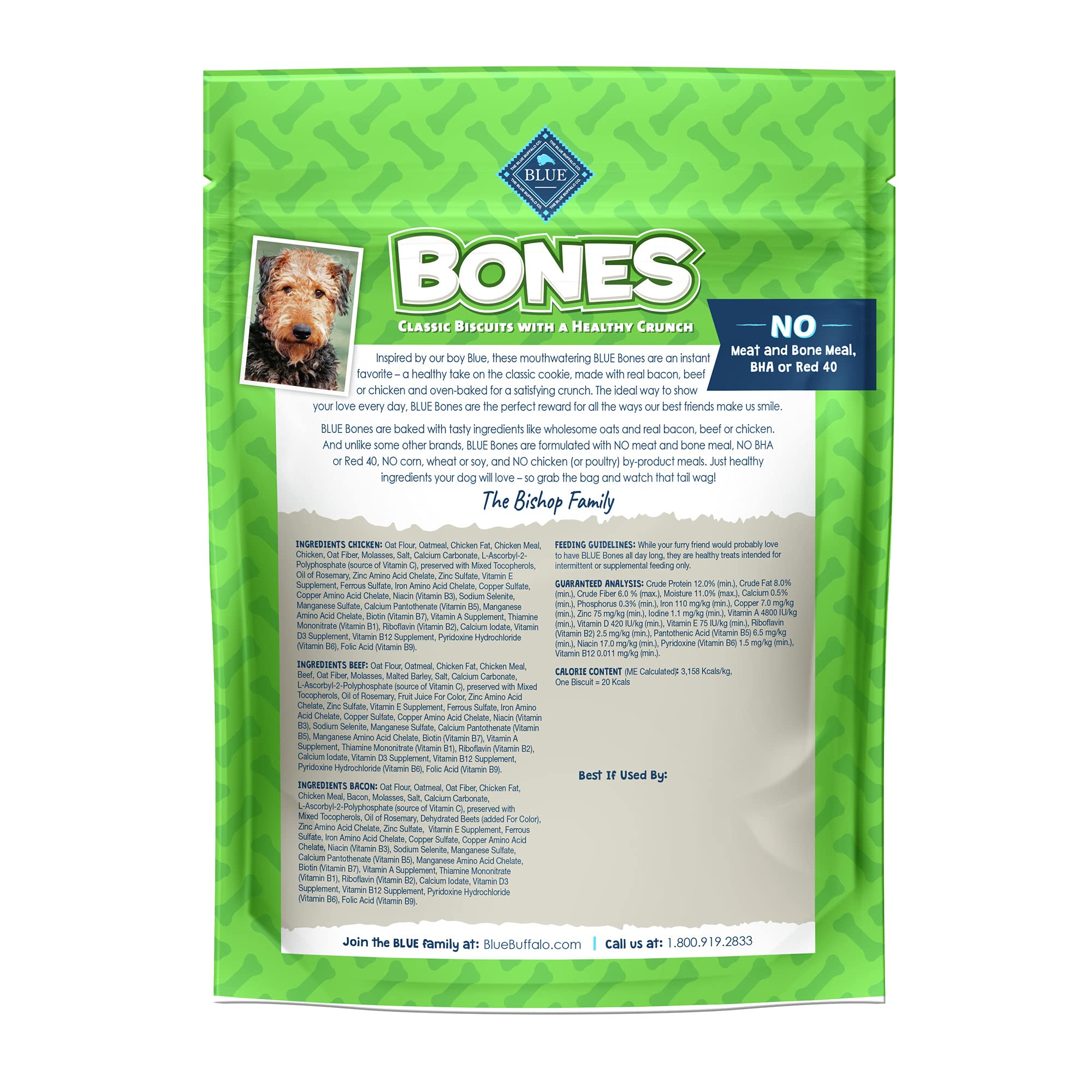 Blue Buffalo Bones Small Natural Dog Treats, Crunchy Dog Biscuits, Assorted Flavors - Beef, Chicken, Bacon Flavors, 16-oz. Bag (