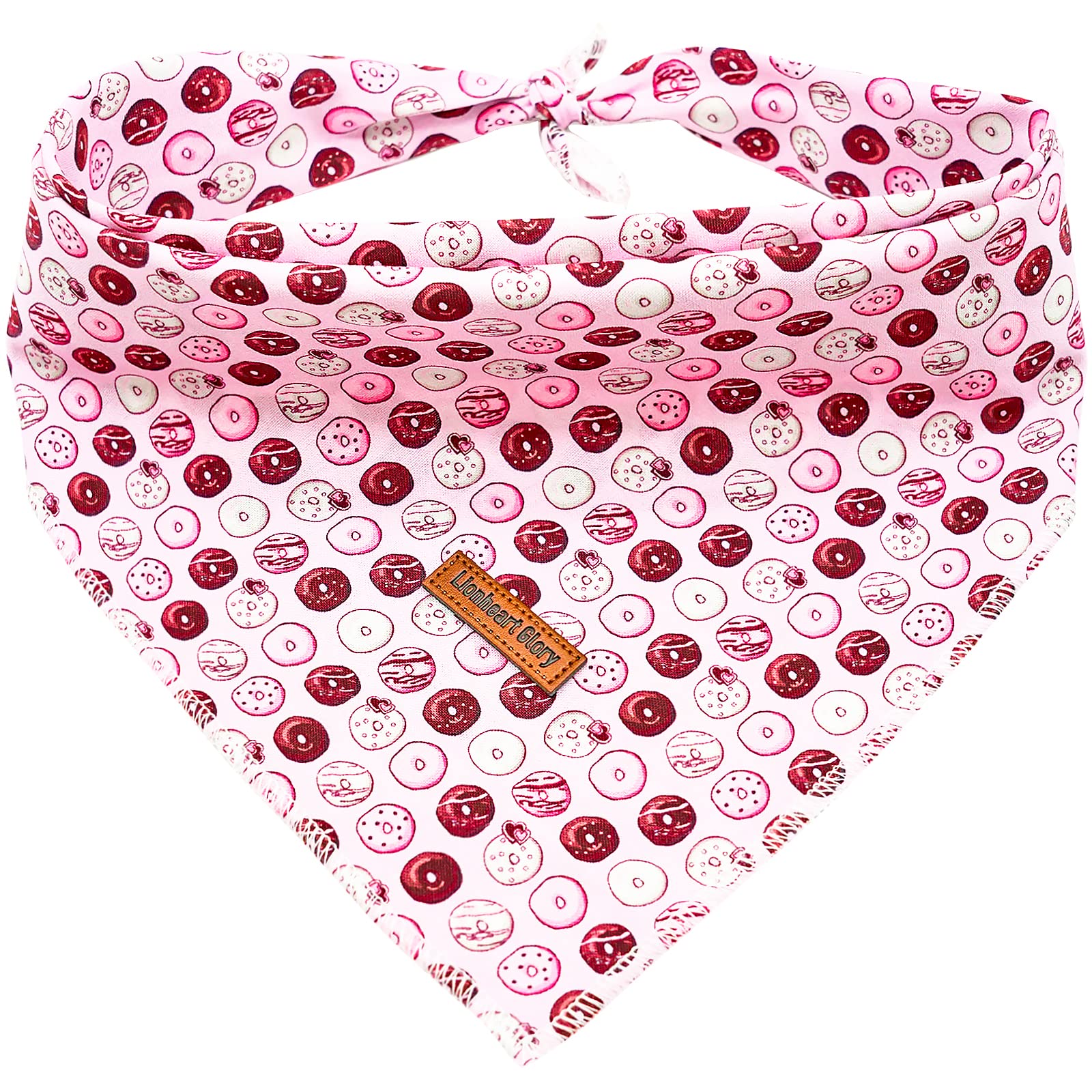 Lionheart Glory Pink Doughnuts Dog Bandana 1 Pack Washable Soft Dog Scarf, Square Adjustable Dog Bandanas For Small Dogs