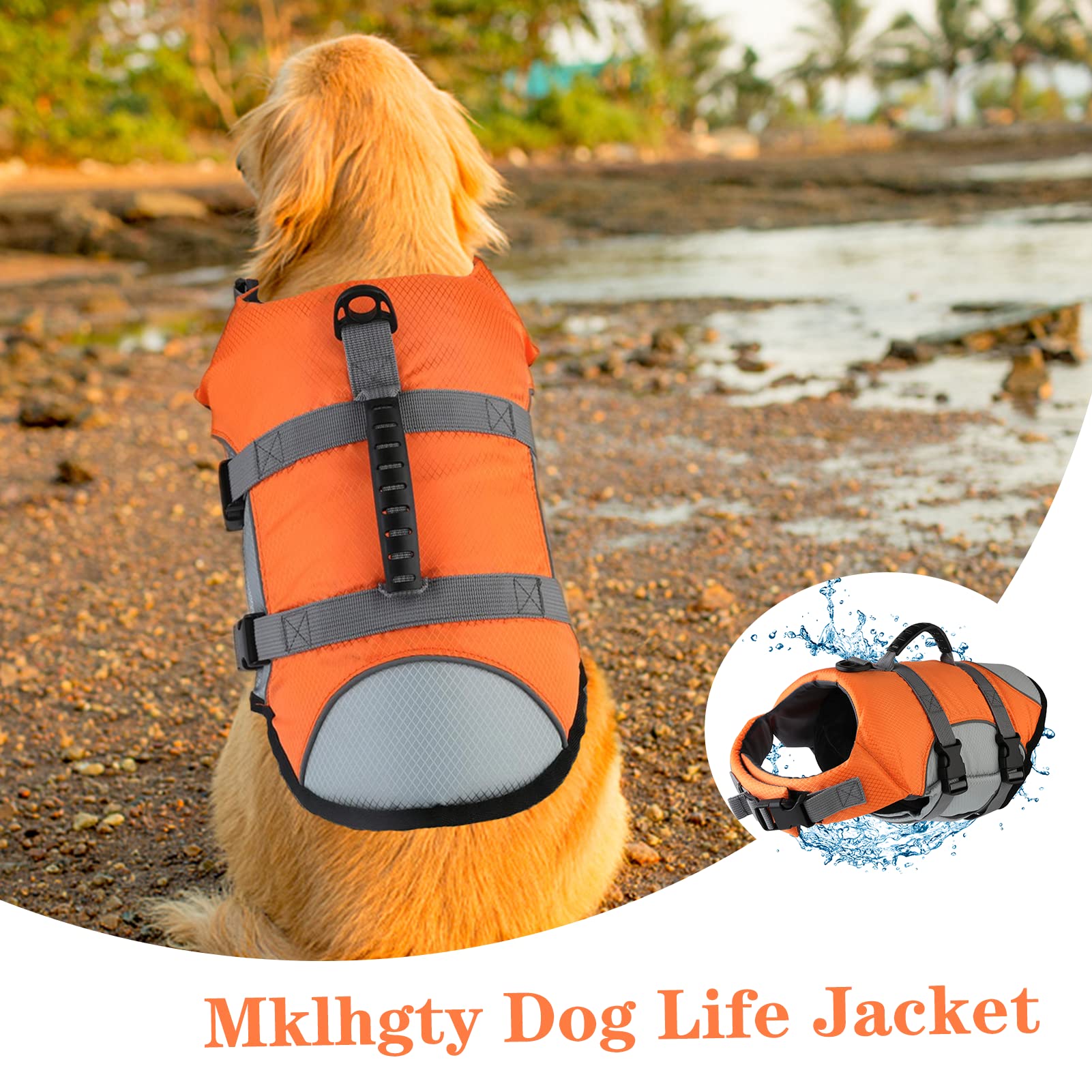 Mklhgty Dog Life Jacket, Reflective Adjustable Dog Vest With Rescue Handle For Swimming & Boating, Ripstop Pet Safety Life Prese
