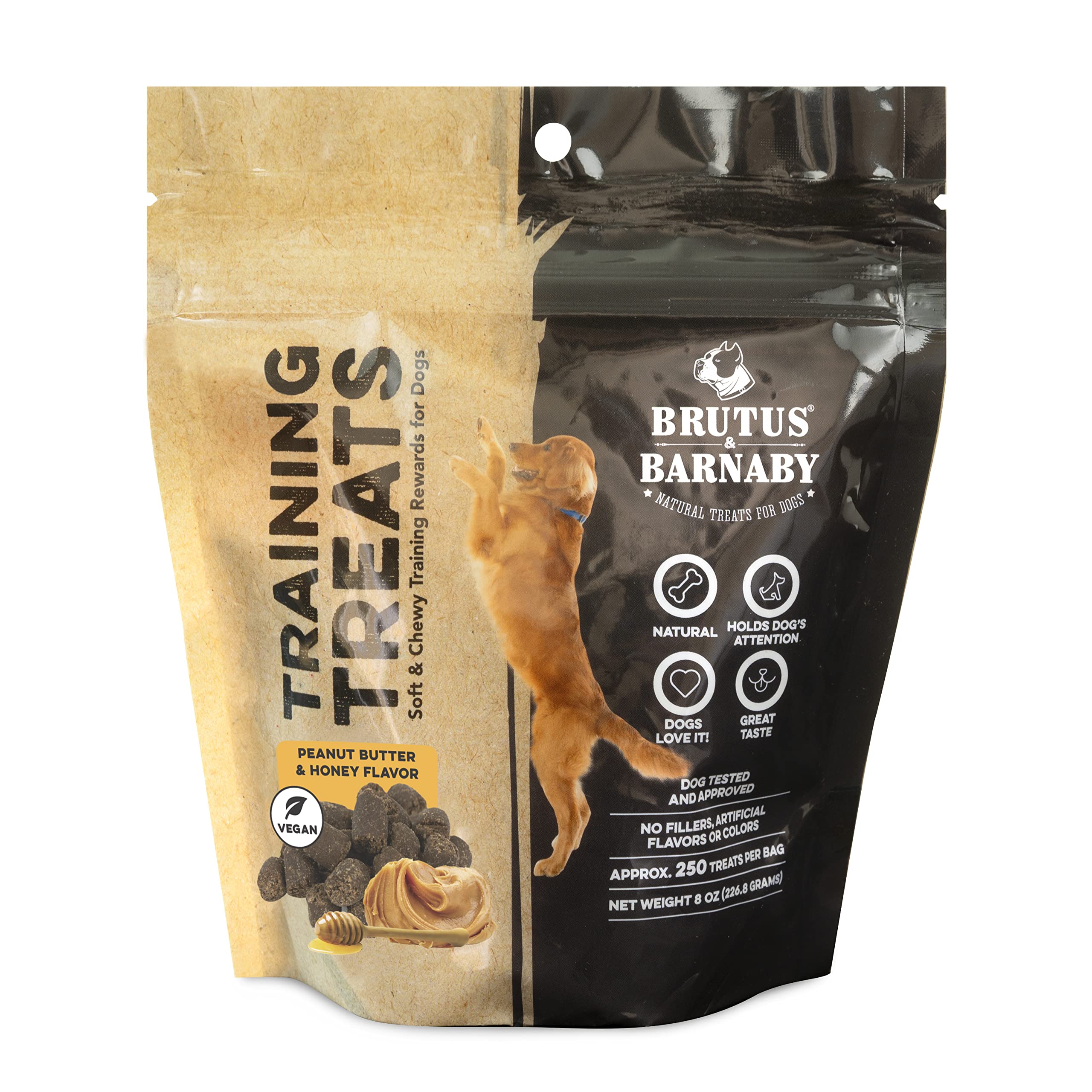 BRUTUS & BARNABY Training Treats for Dogs - Peanut Butter & Honey - All-Natural Healthy Low Calorie Vegetarian Treat - Great to