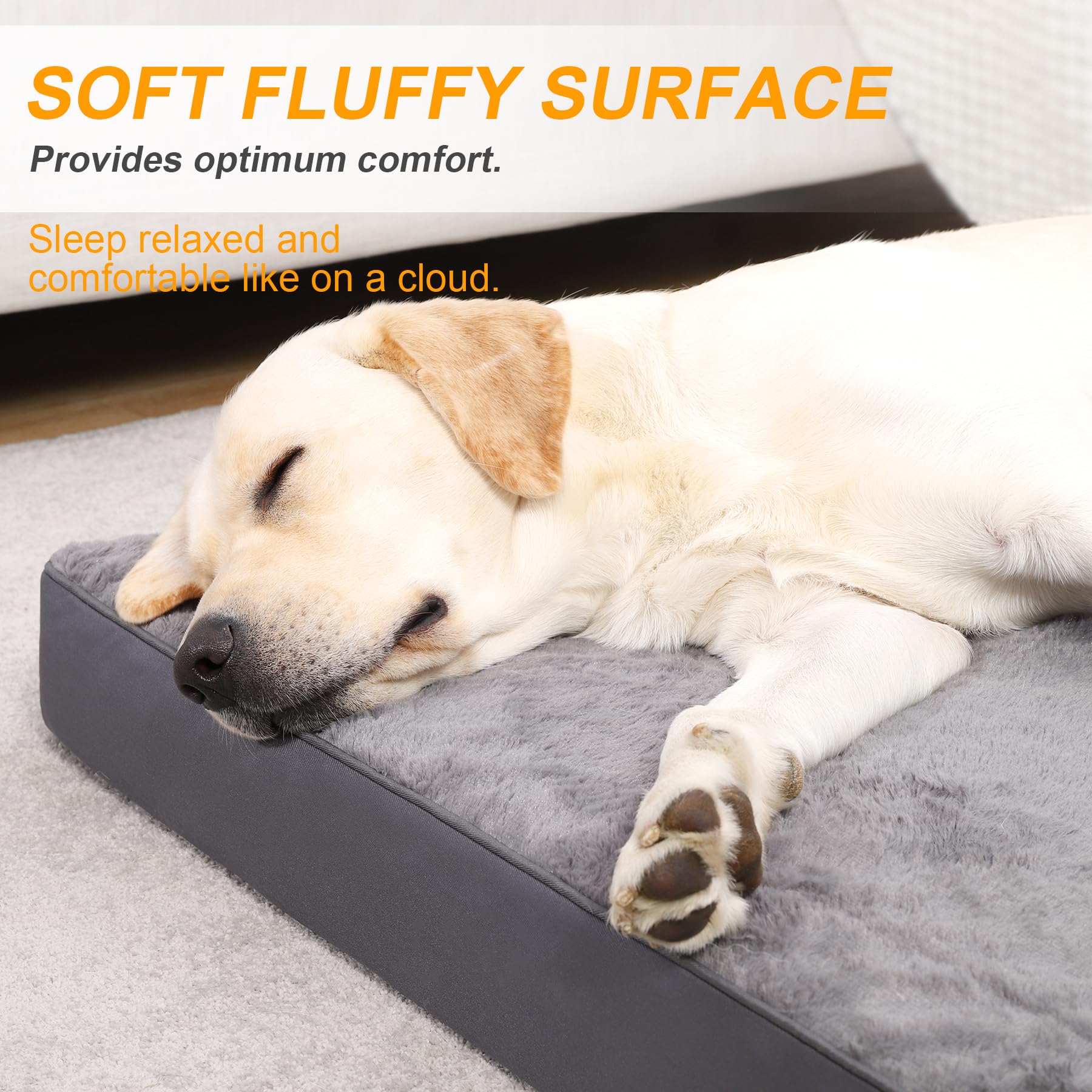 Ksiia Orthopedic Dog Bed Dog Crate Bed Waterproof Dog Beds For Large Dogs Deluxe Plush Washable Dog Bed With Egg Crate Foam & Removable Cover, 41 X 27 Inch, Dark Gray