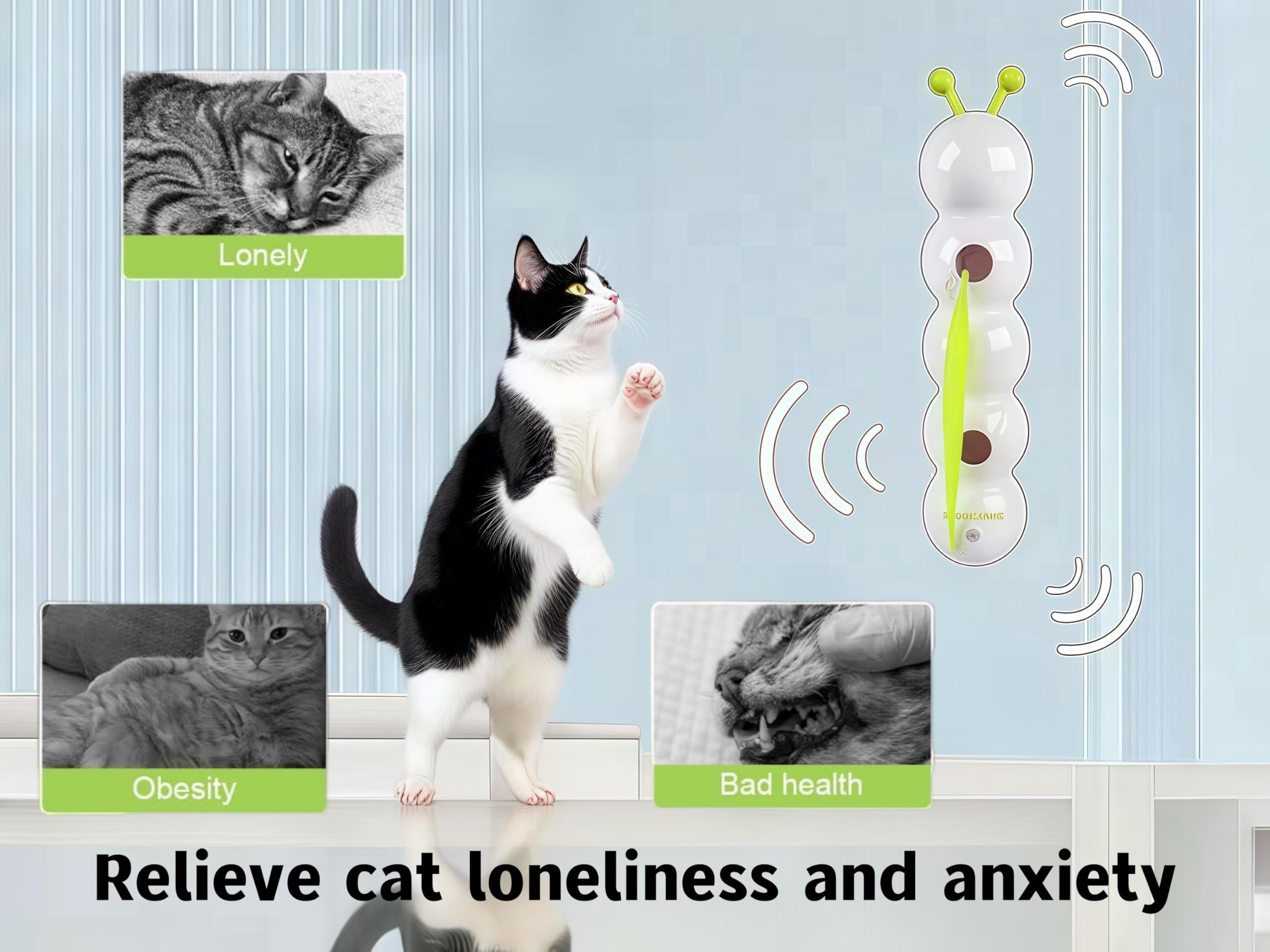 Interactive Cat Feather Toy, Automatic Fluffy Cat Teaser, Whack-a-Mole Cat Toy, USB Rechargeable, Wall-Mounted, with Suction Cup