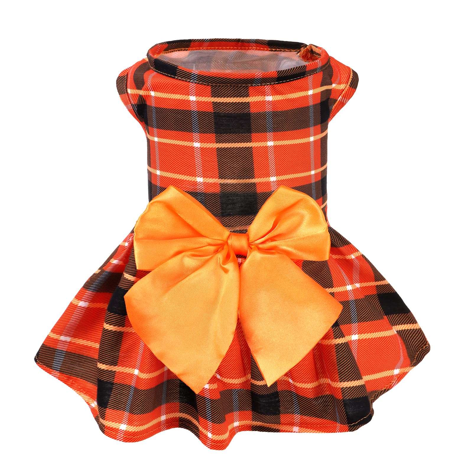 Pupteck Plaid Fall Dog Dress Pet Apparel For Autumn With Cute Bowtie Puppy Clothes Outfit, Plaid, Xs