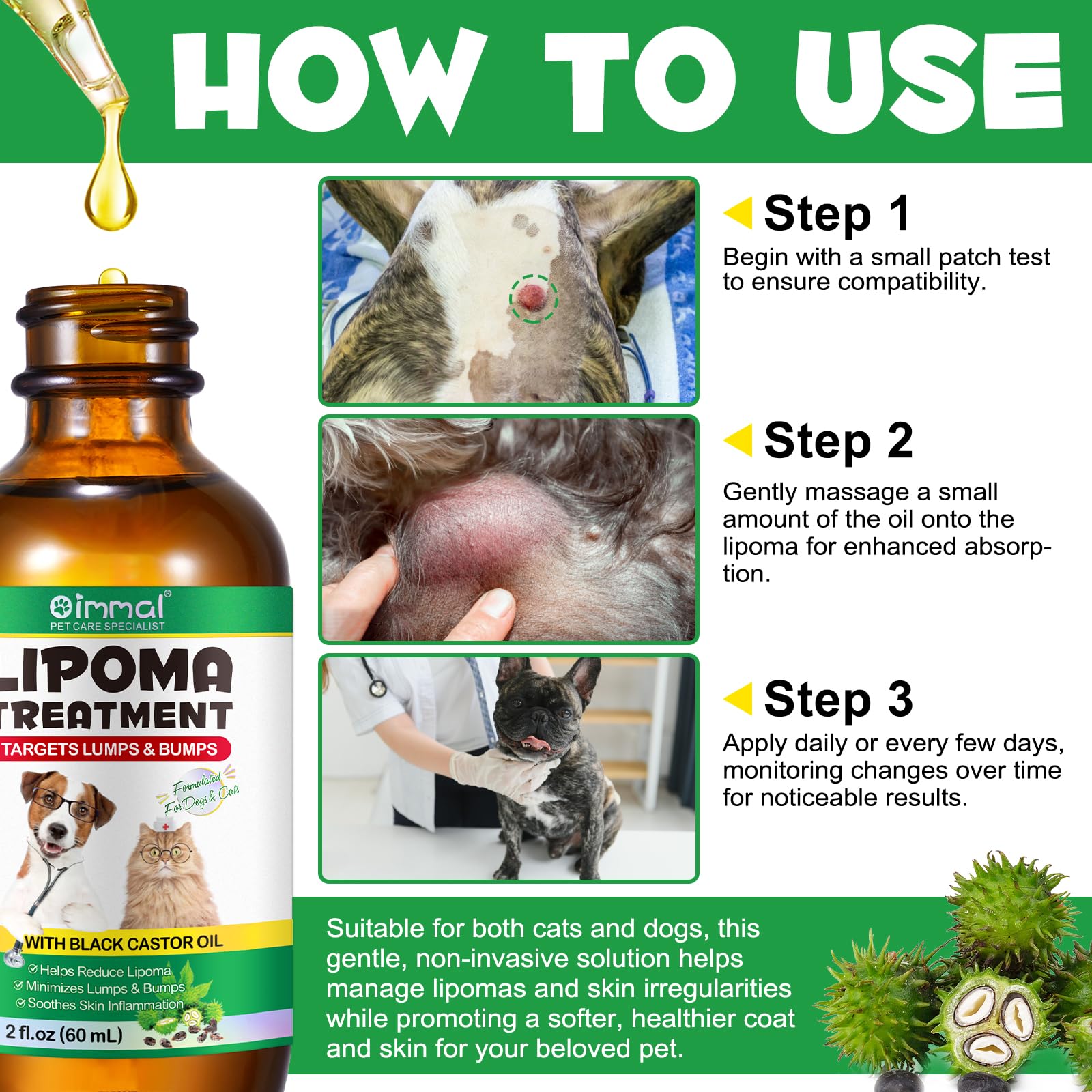 Lipoma Treatment for Dogs with Castor Oil for Lipomas, Soften Fatty Lumps & Bumps, Soothes & Nourishes Pet Skin, Helps Reduce Li