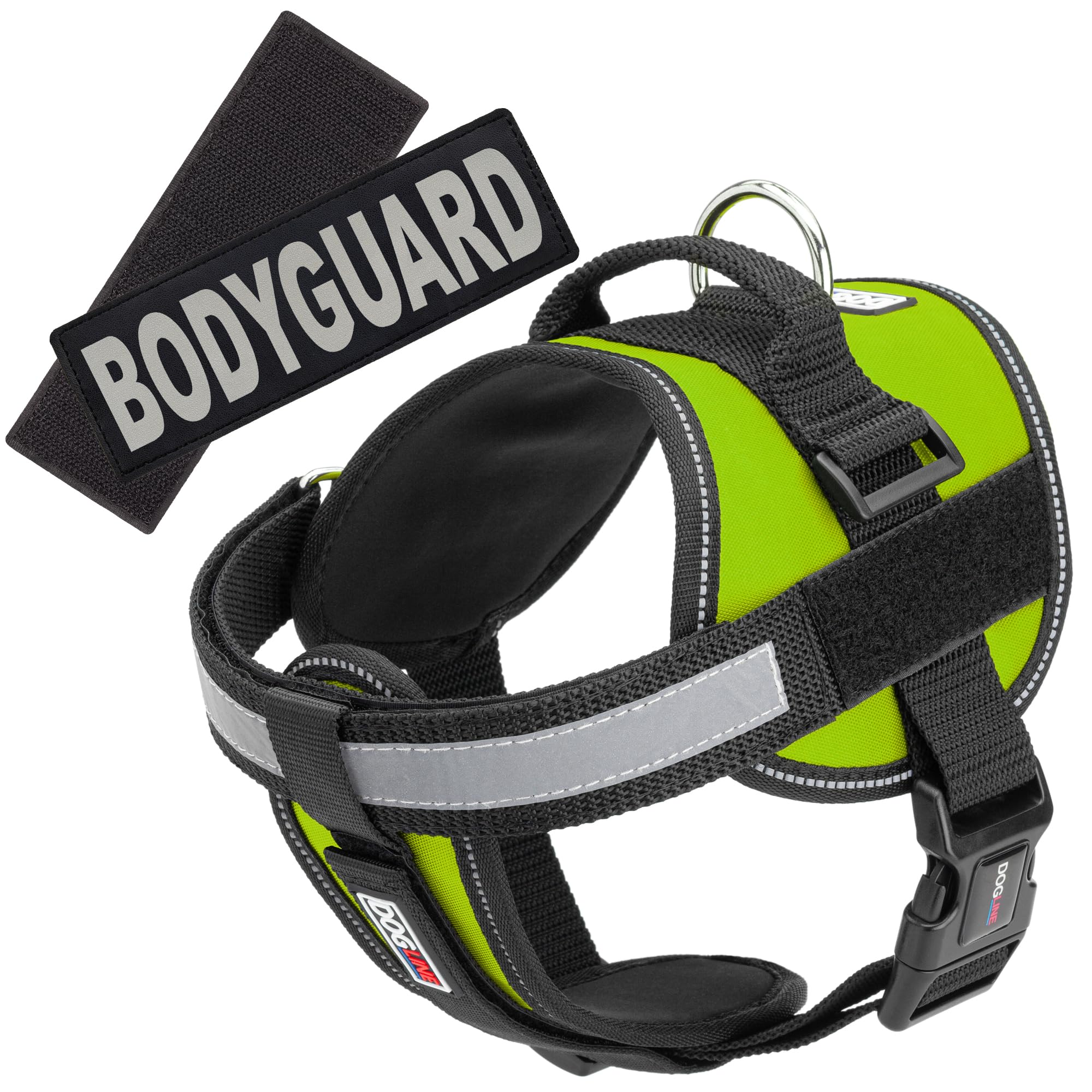 Dogline Unimax Multi-Purpose Vest Harness for Dogs and 2 Removable Bodyguard Patches, X-Large, Green