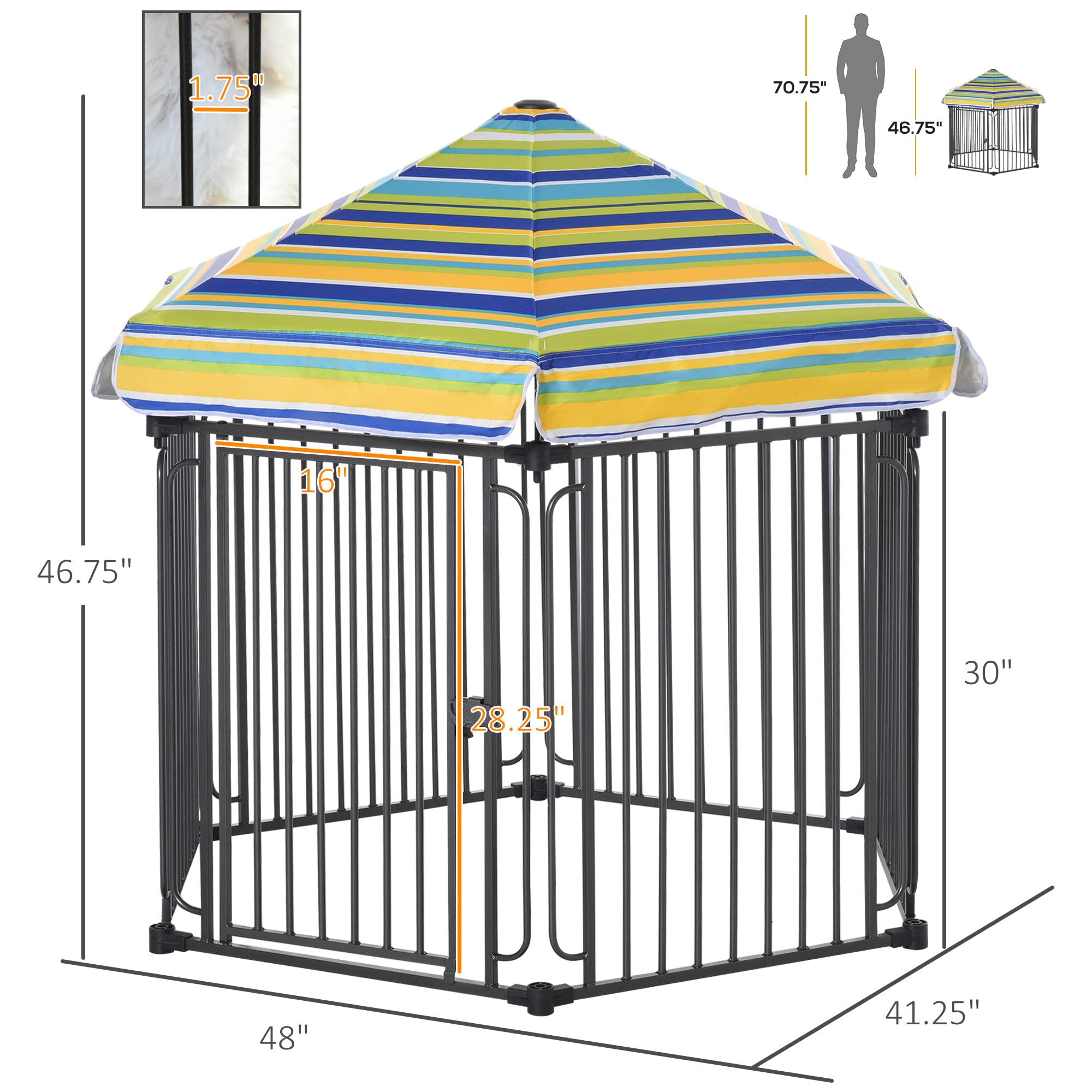 Pawhut 48' X 41' Heavy-Duty Metal Dog Playpen, Outdoor Pet Cage Kennel, Puppy Exercise Fence Barrier With Weather-Resistant Polyester Roof, Locking Door, & Metal Frame