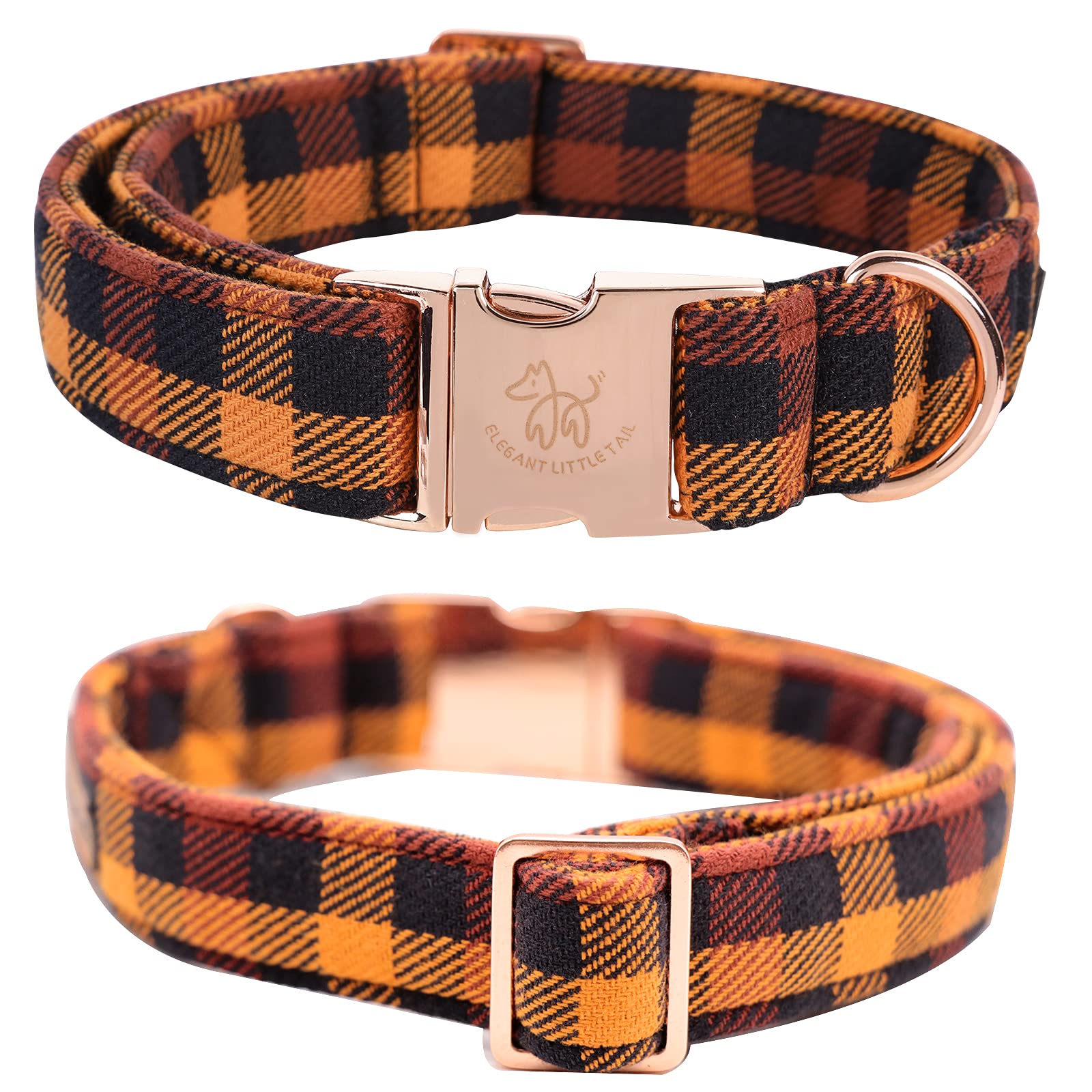 Elegant Little Tail Fall Dog Collar, Autumn Pet Collar Durable Yellow Plaid Dog Collars Male Or Female Holiday Pet Gift Adjustab