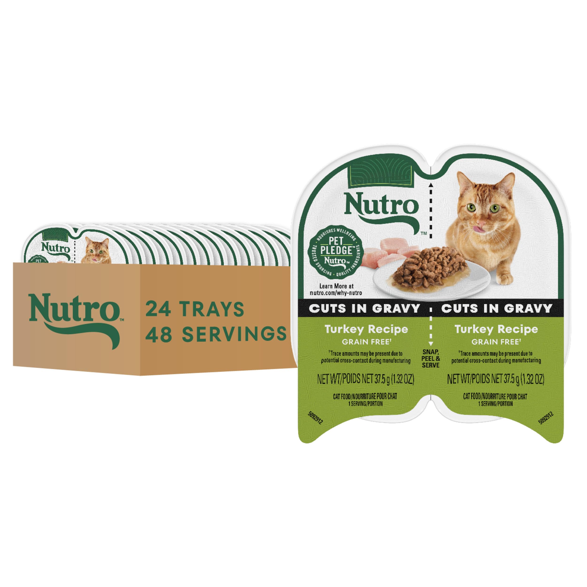 NUTRO Grain Free Natural Soft Wet Cat Food Cuts in Gravy Turkey Recipe, (24) 2.6 oz. PERFECT PORTIONS Twin-Pack Trays