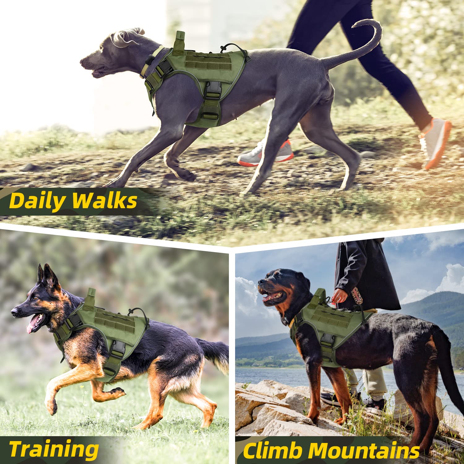 Wingoin Pink Tactical Dog Harness Vest For Large Dogs No Pull Adjustable Reflective Military Pet Harness With Handle For Golden Retriever, Doberman Pinscher, Rottweiler, Great Dane Service Dog (Xl)