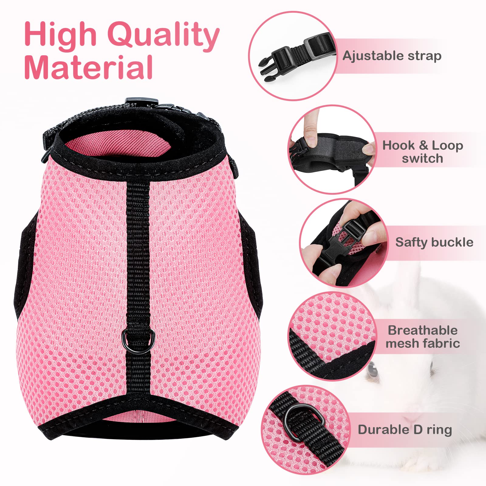 Pettom Bunny Rabbit Guinea Pig Harness Stretchy Elastic Leash Cute Soft Mesh Small Pet Harness No Pull Comfort Outdoor Walking J